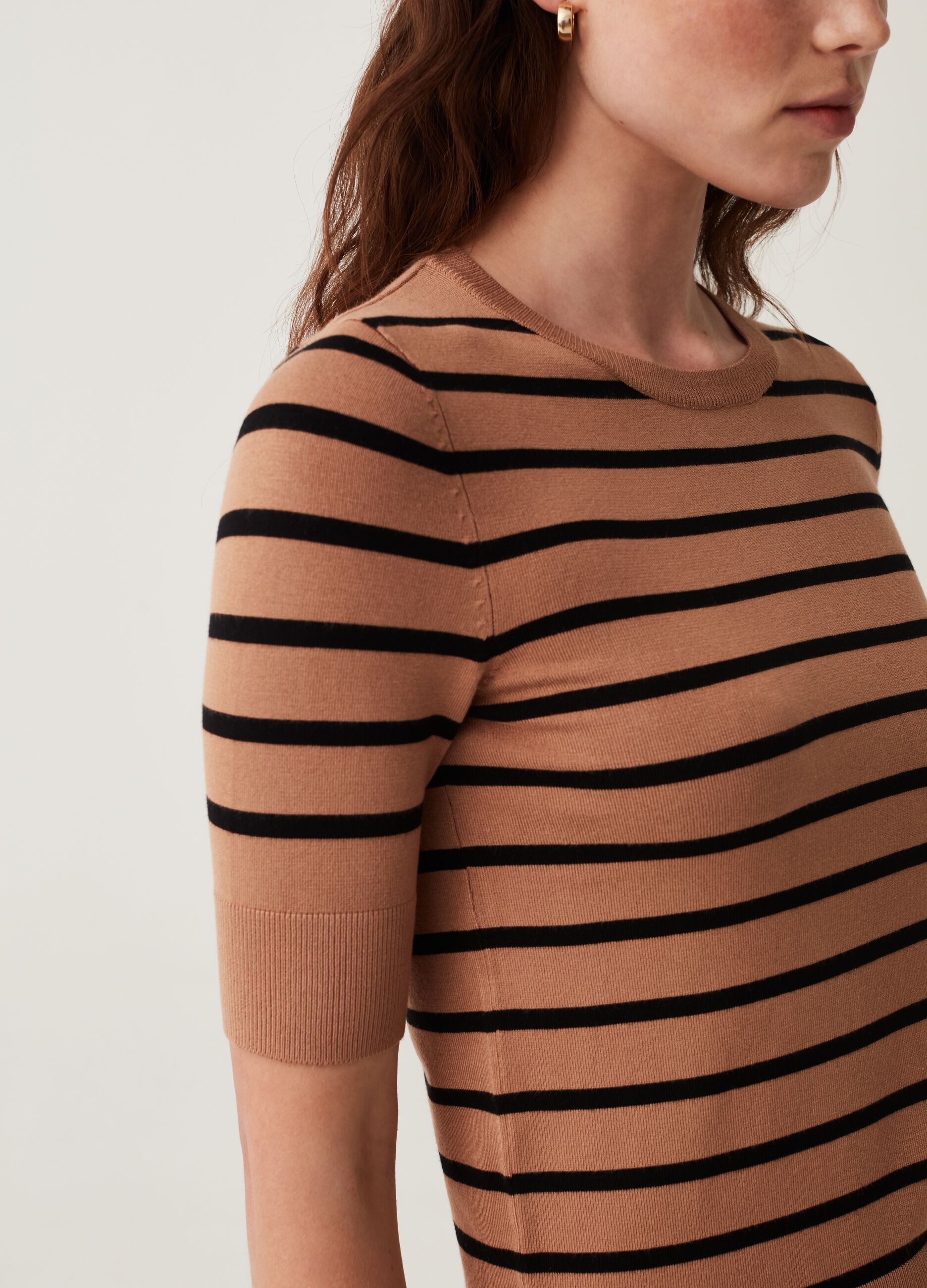 Short-sleeved top with striped pattern