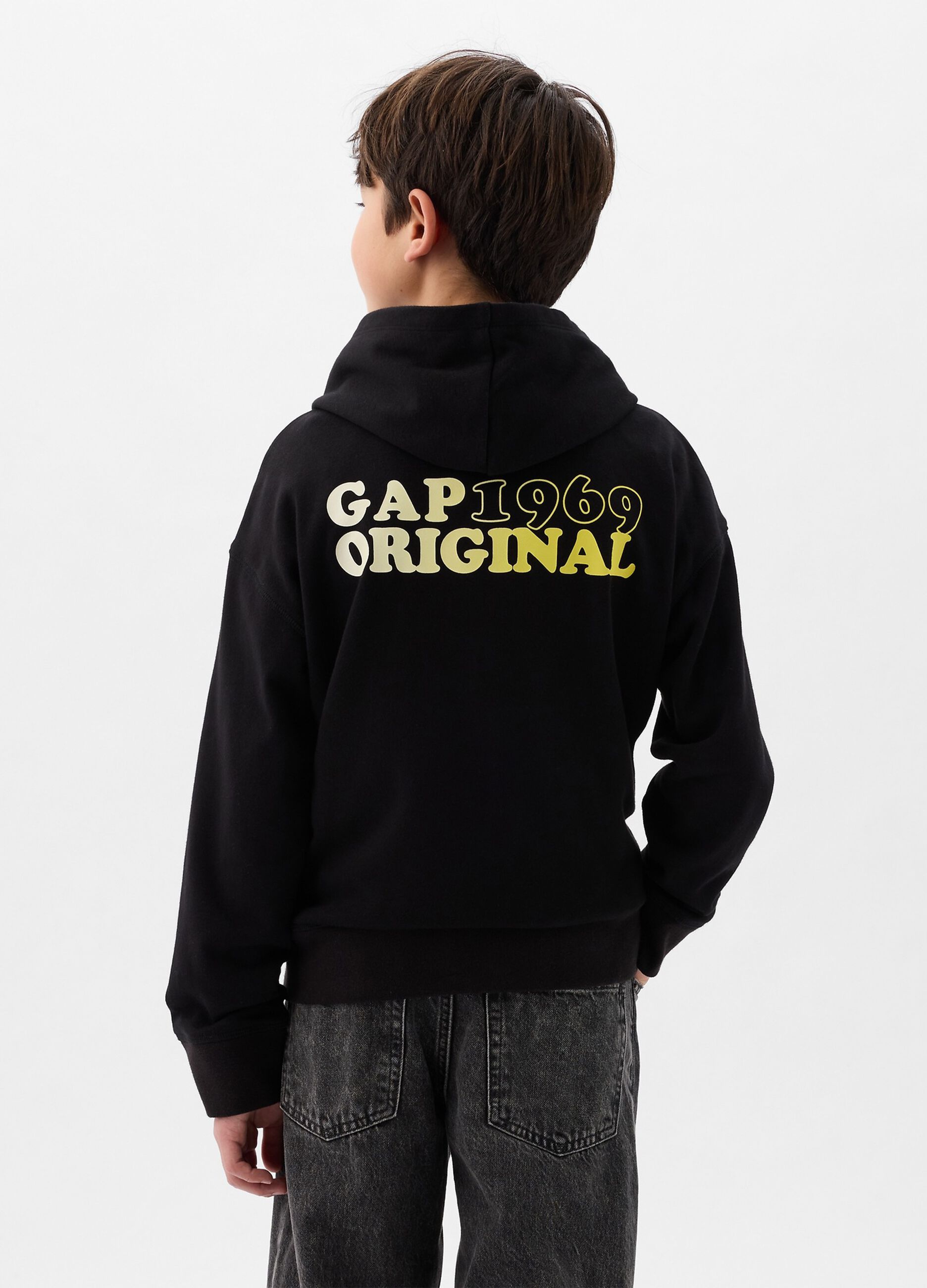 Sweatshirt with hood and lettering and logo print