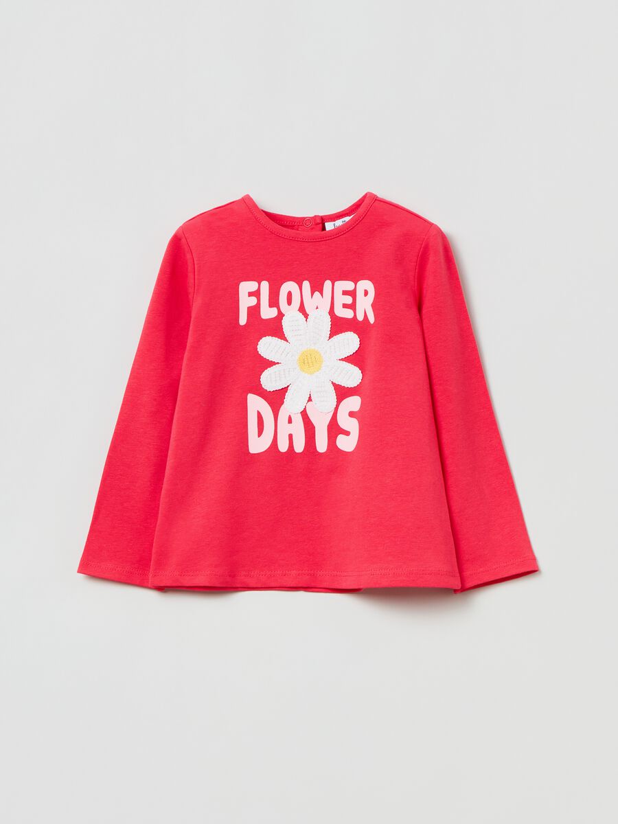 T-shirt a maniche lunghe con fiore crochet_0