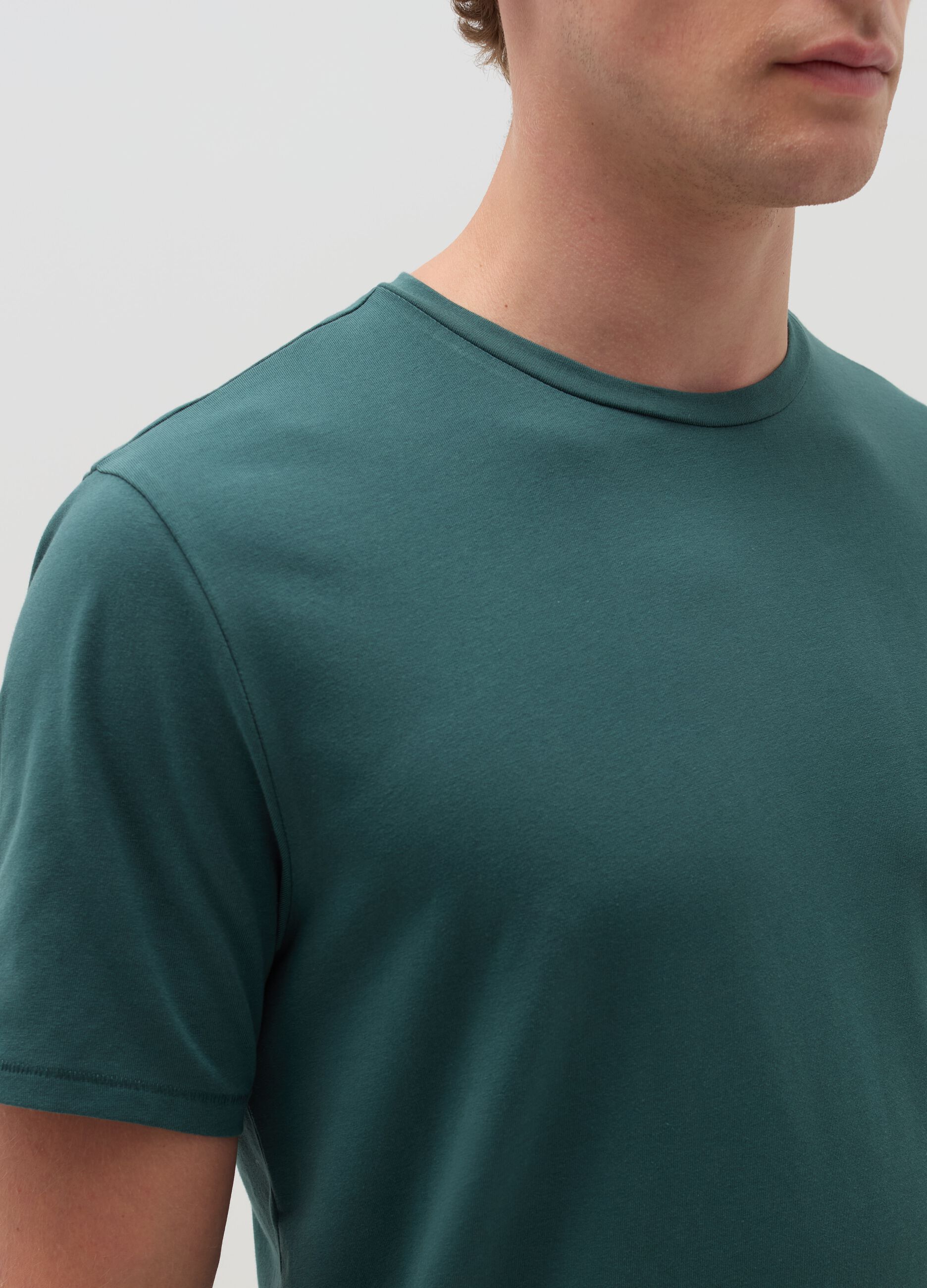 Stretch cotton T-shirt with crew-neck