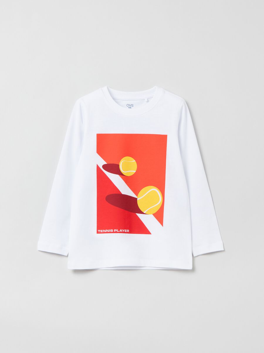 Cotton T-shirt with tennis print_0