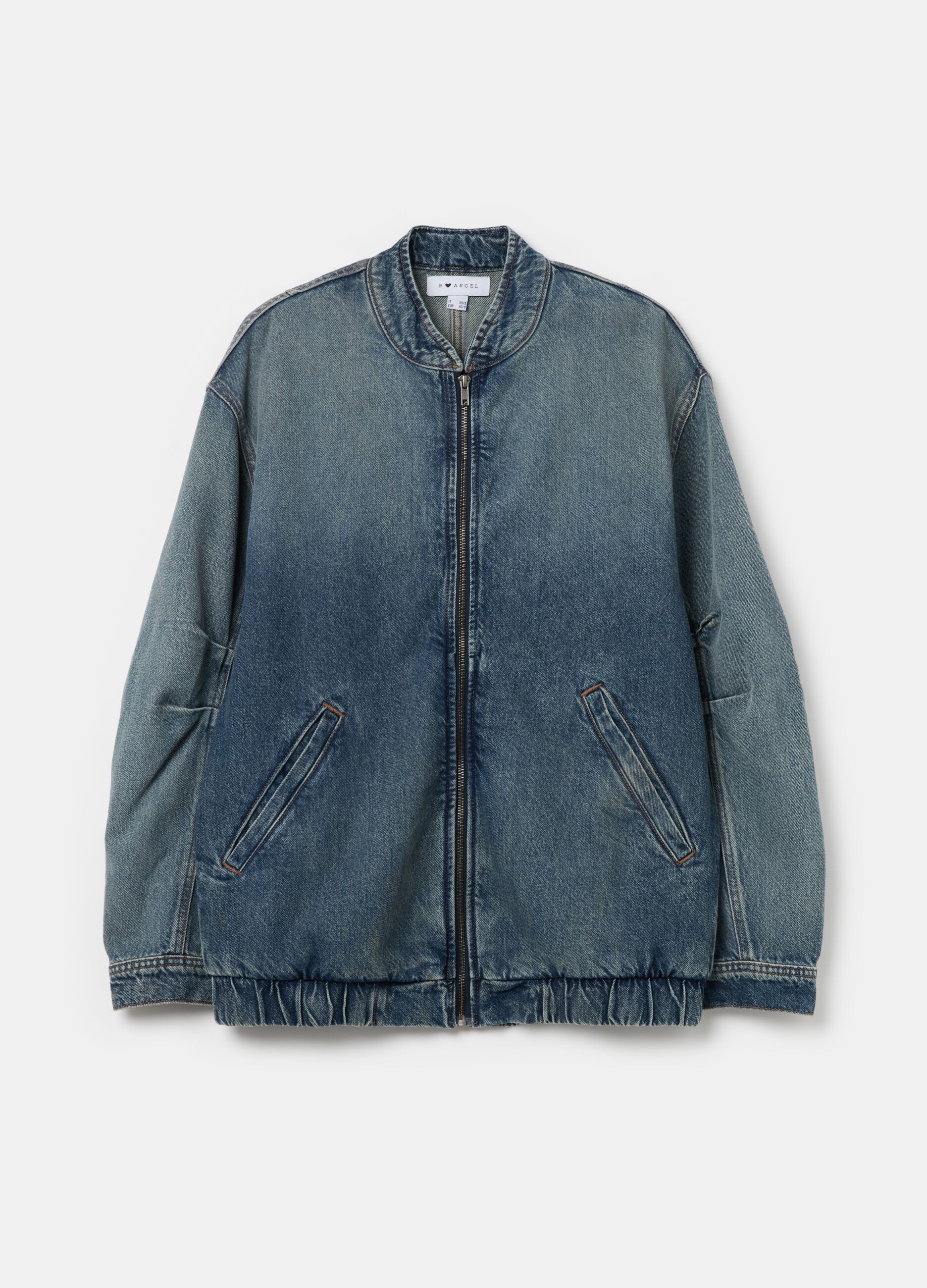 Oversized full-zip bomber jacket in denim