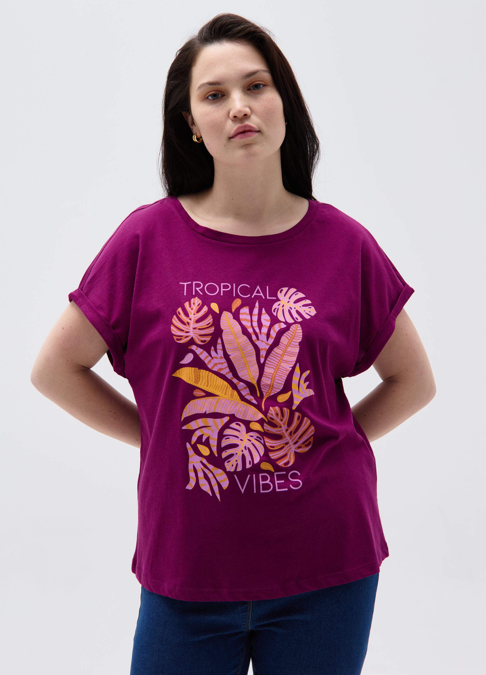 Camiseta con estampado tropical Curvy