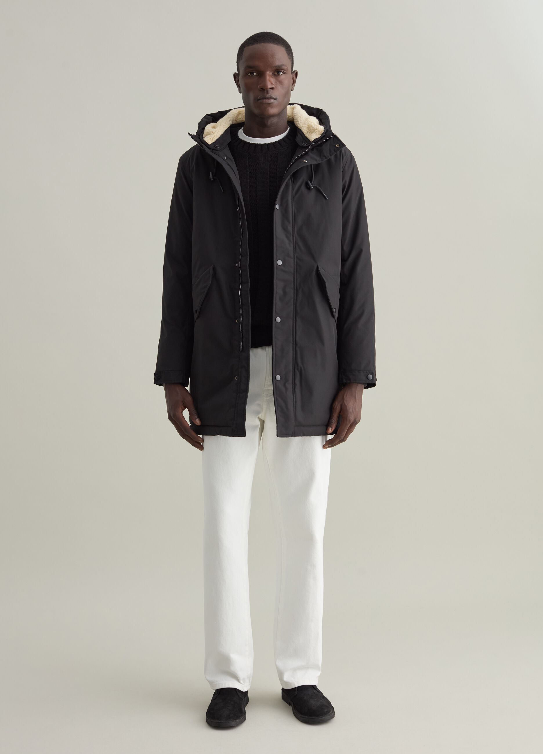 Parka with hood with sherpa lining