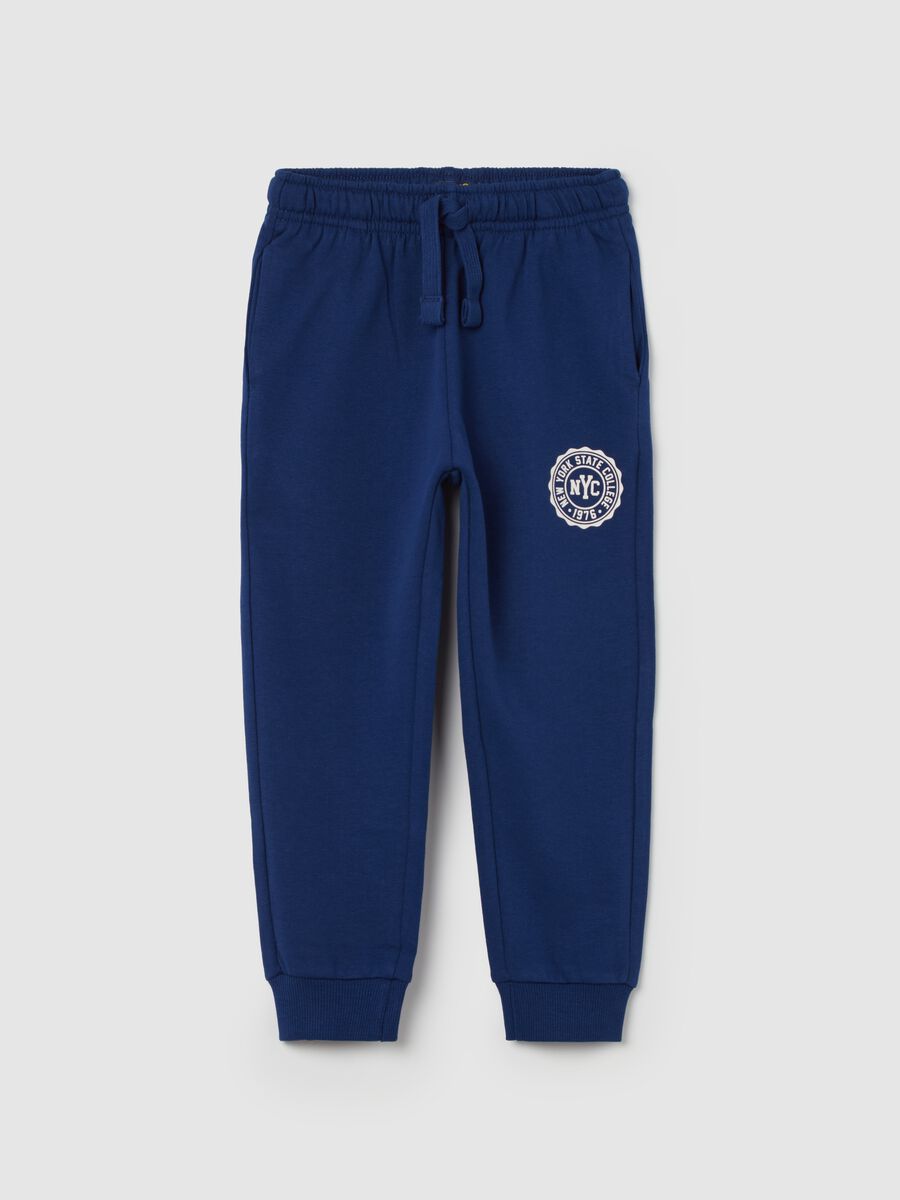 Joggers in cotone bio con coulisse e stampa_0