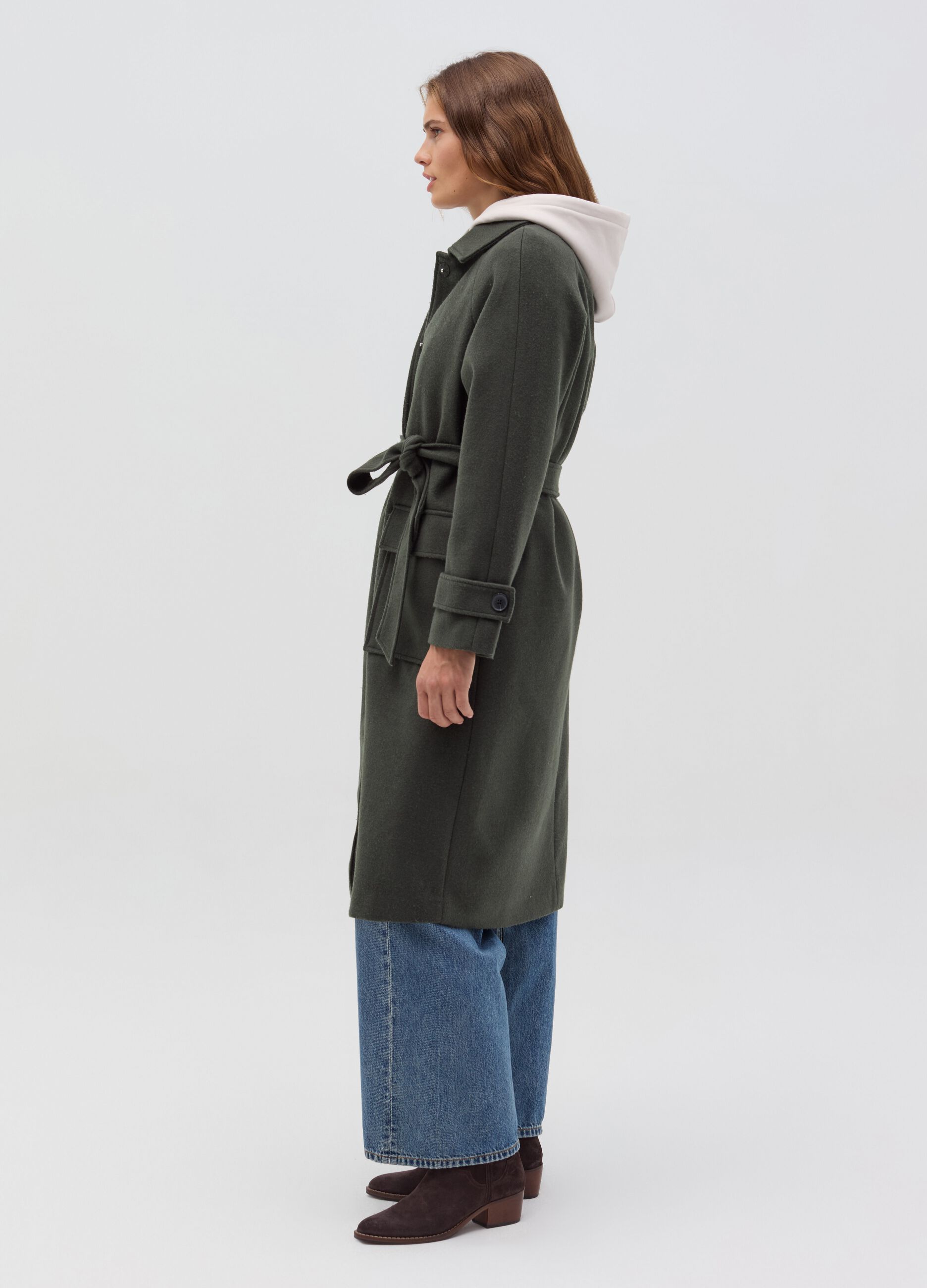 Long coat with belt