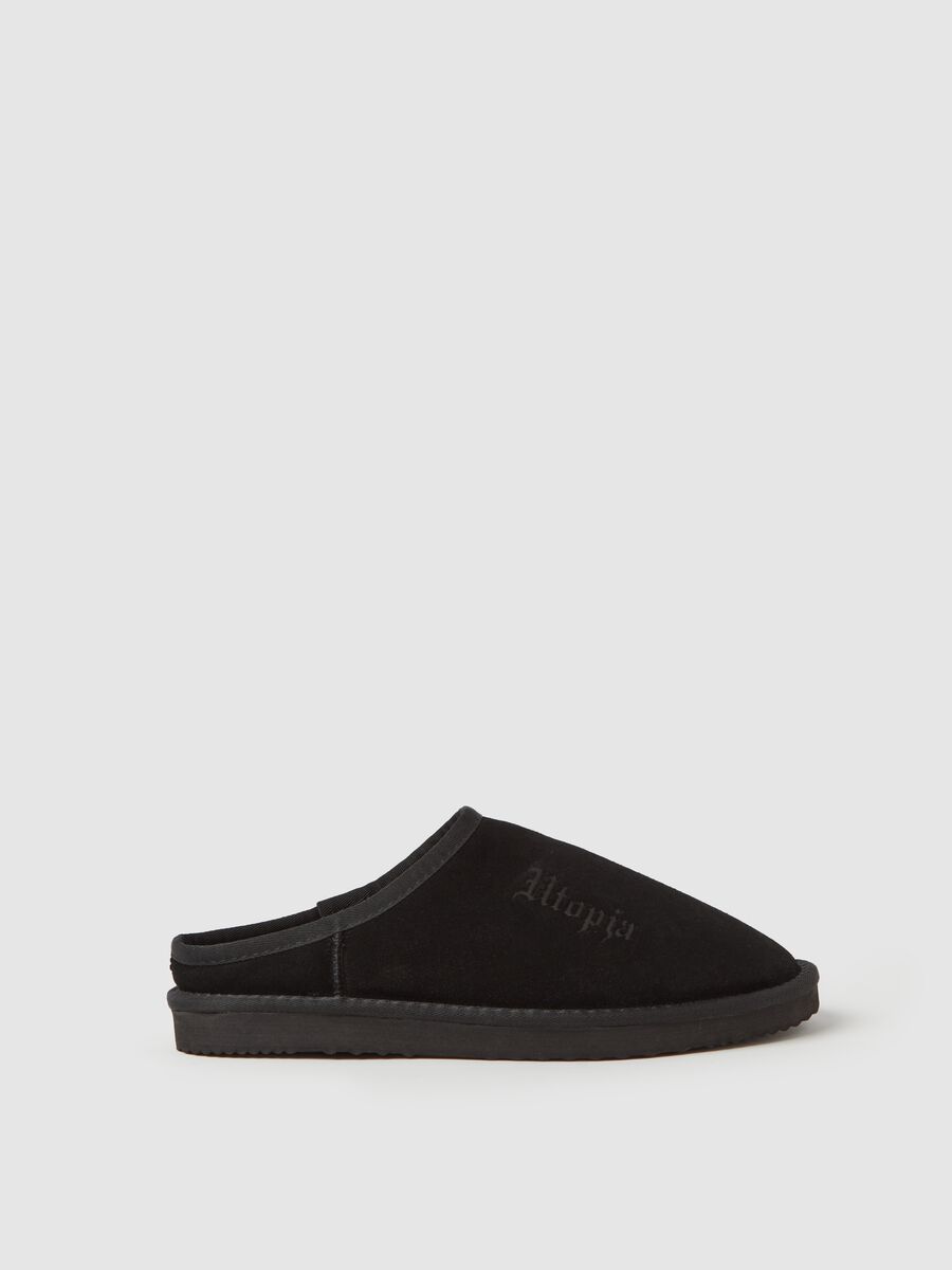 Suede Teddy Slippers Black_0