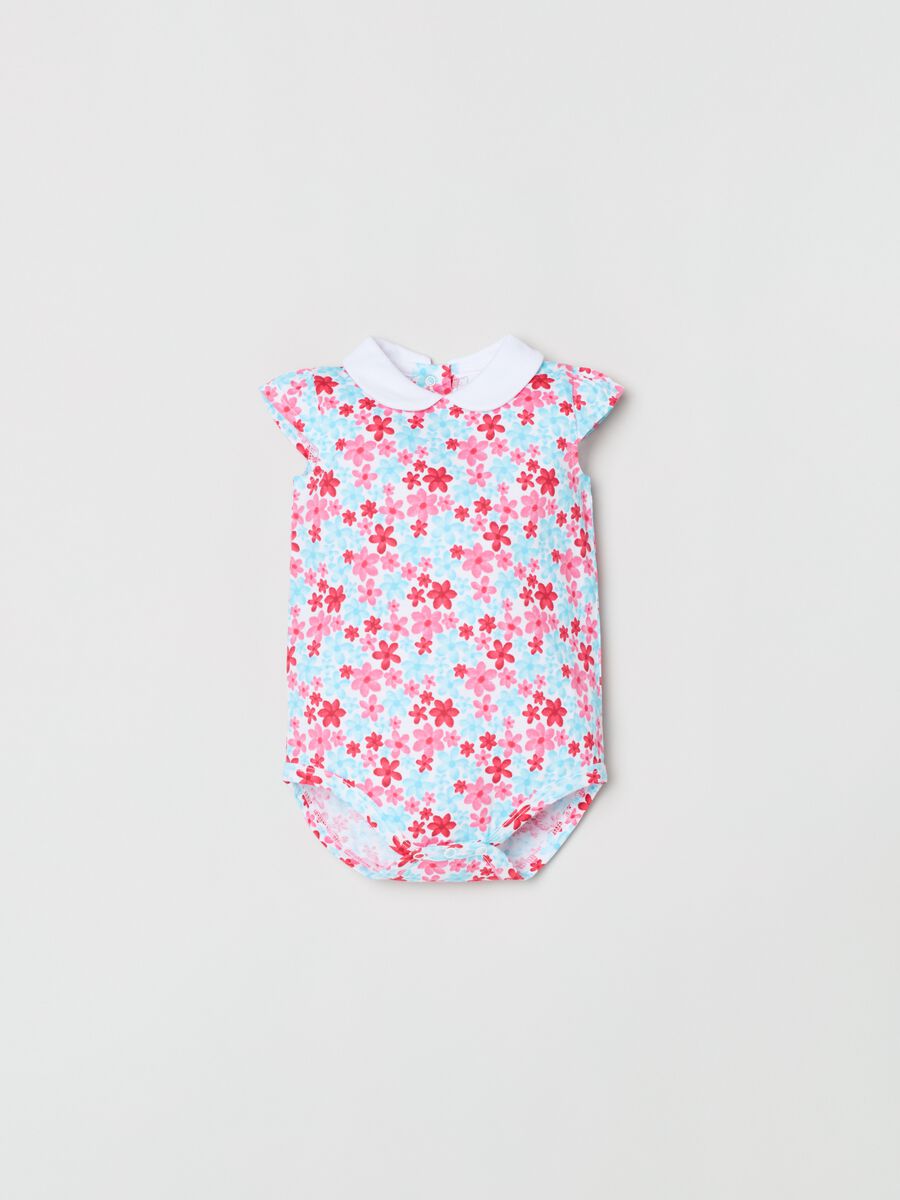 Cotton bodysuit with small flowers print_0