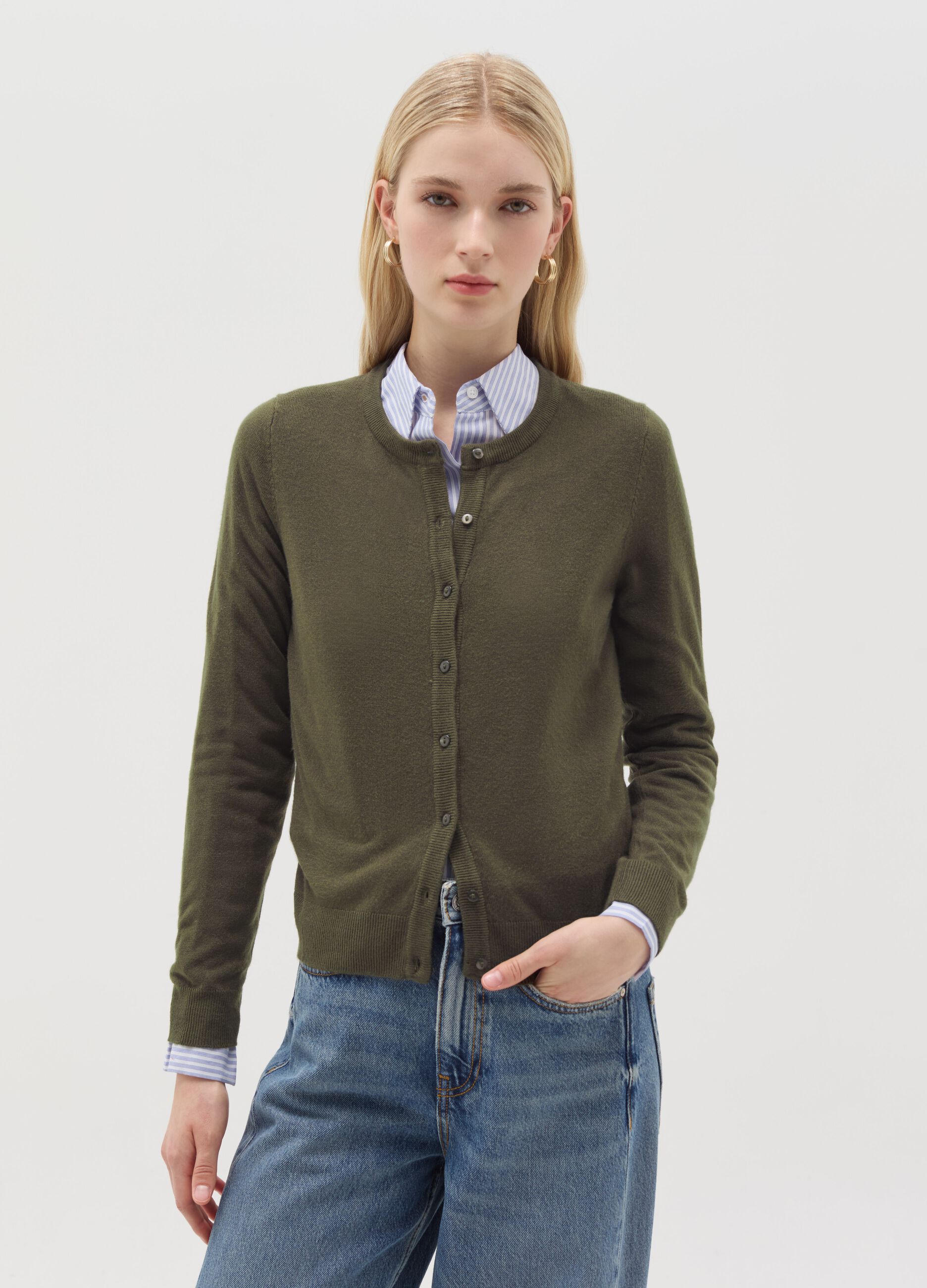 Cardigan with round neckline