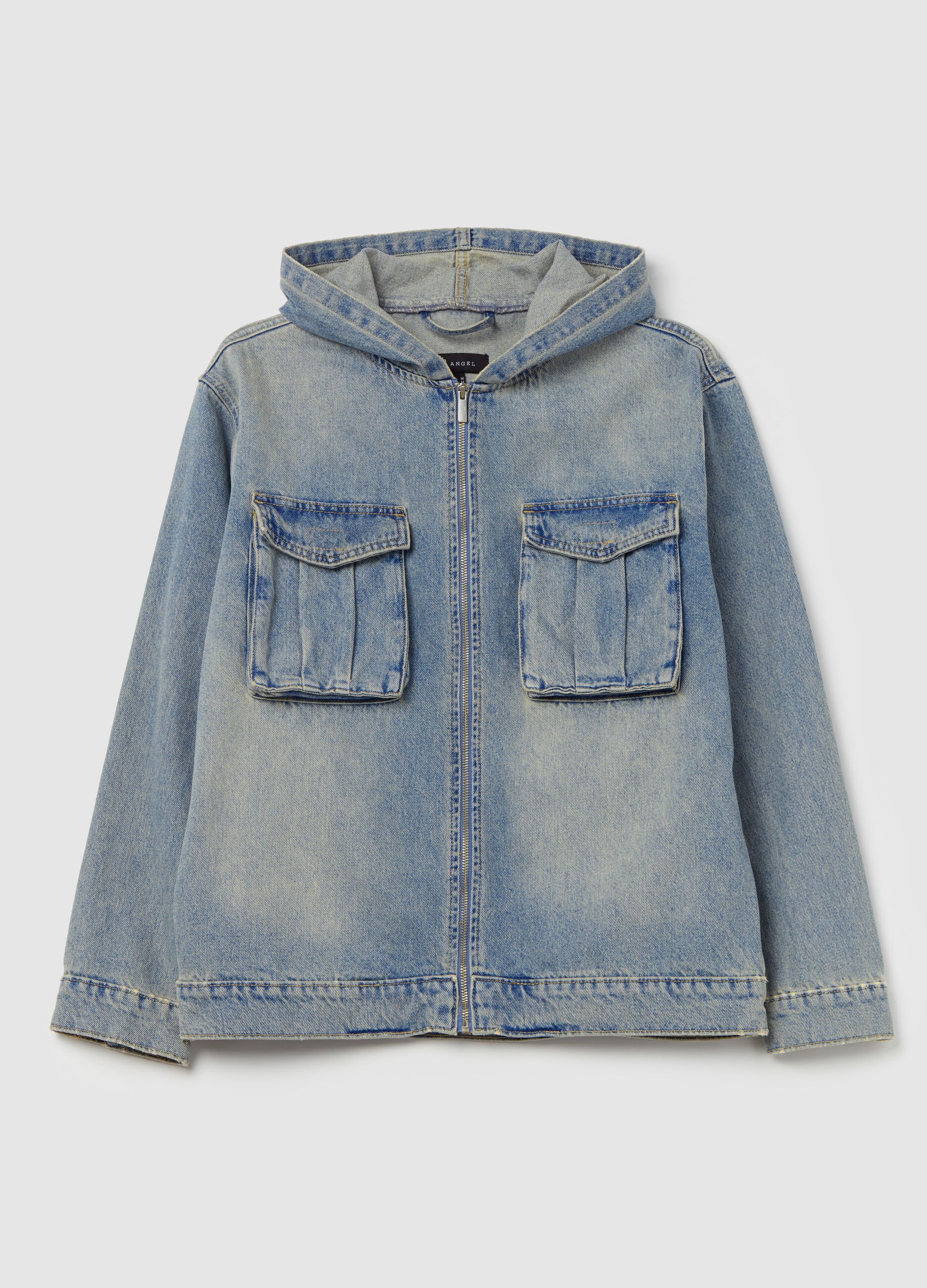 Short denim jacket with hood