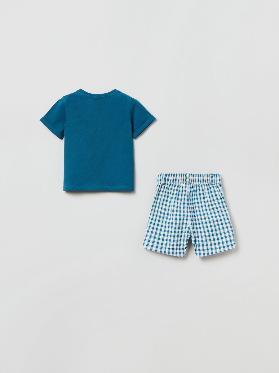 Piquet T-shirt and embossed cotton shorts set_1
