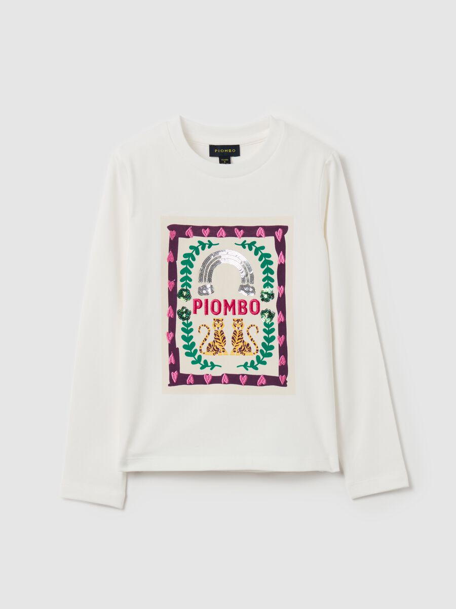 T-shirt a maniche lunghe con ricamo e paillettes_3