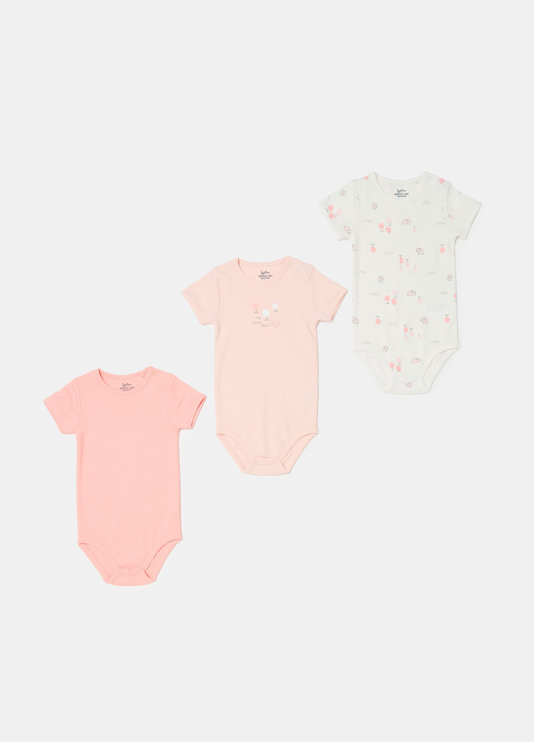 Three-pack bodysuits in organic cotton with print