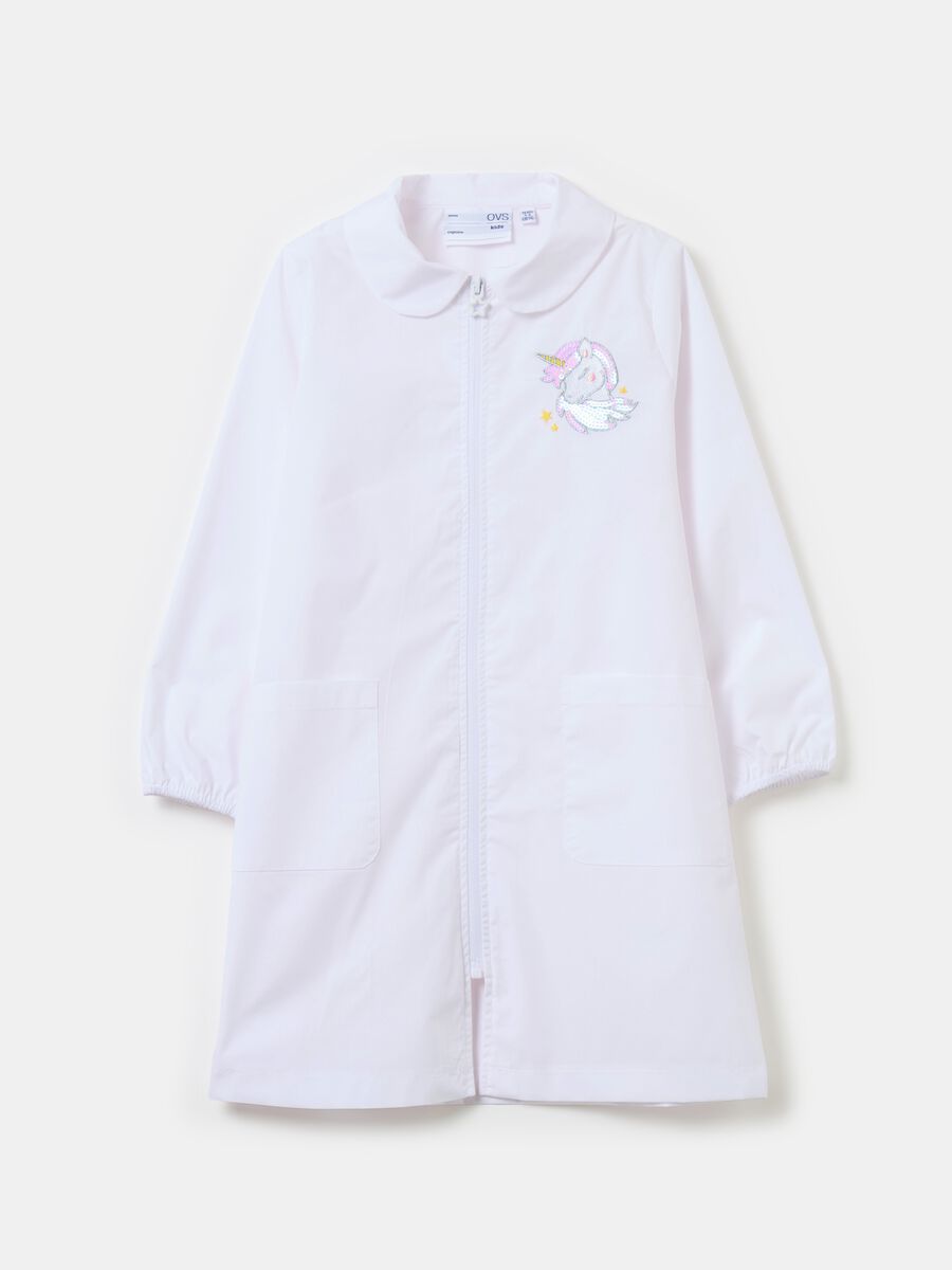 School smock with embroidered unicorn and zip_0