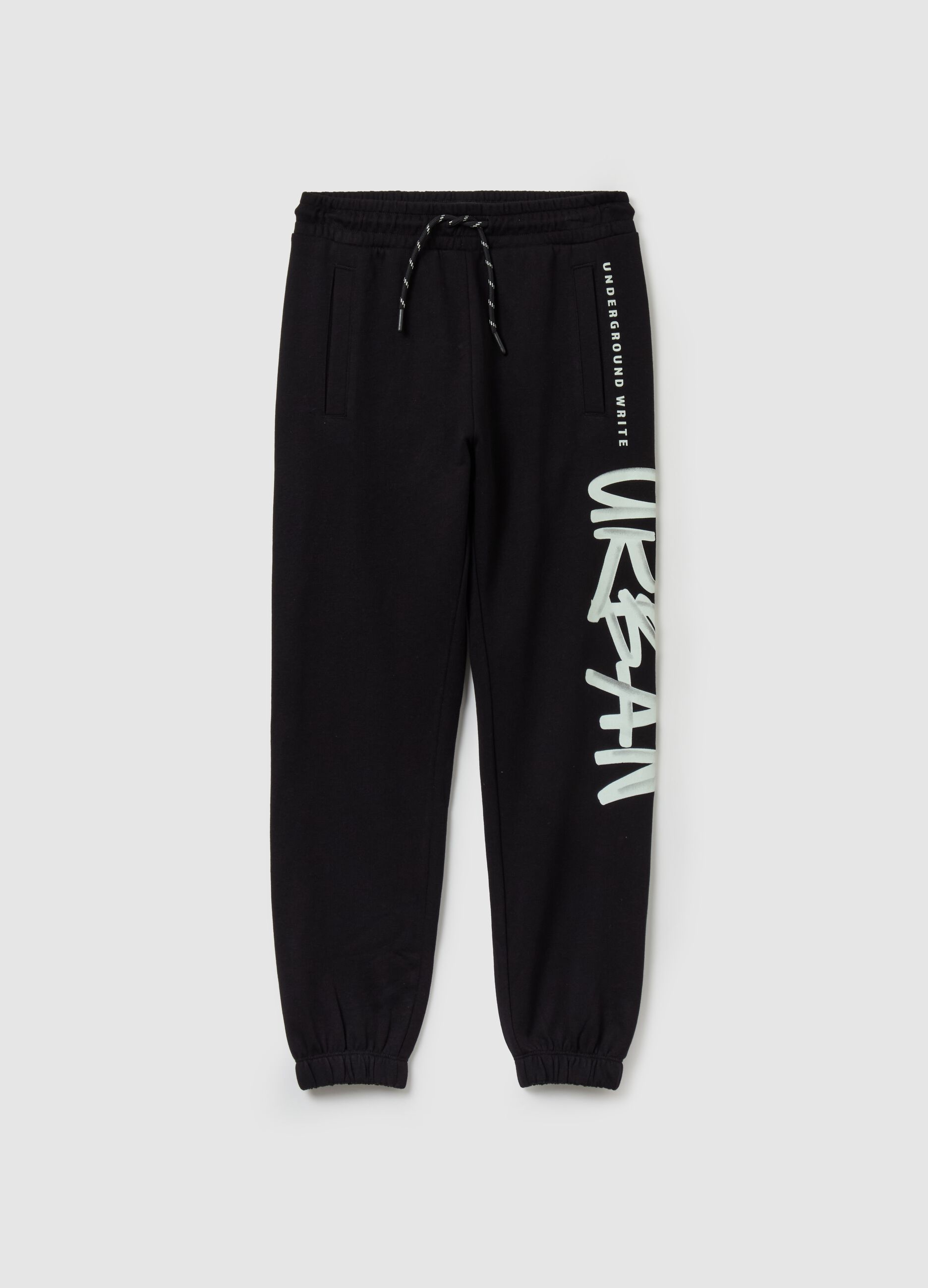 Fleece joggers with drawstring and print