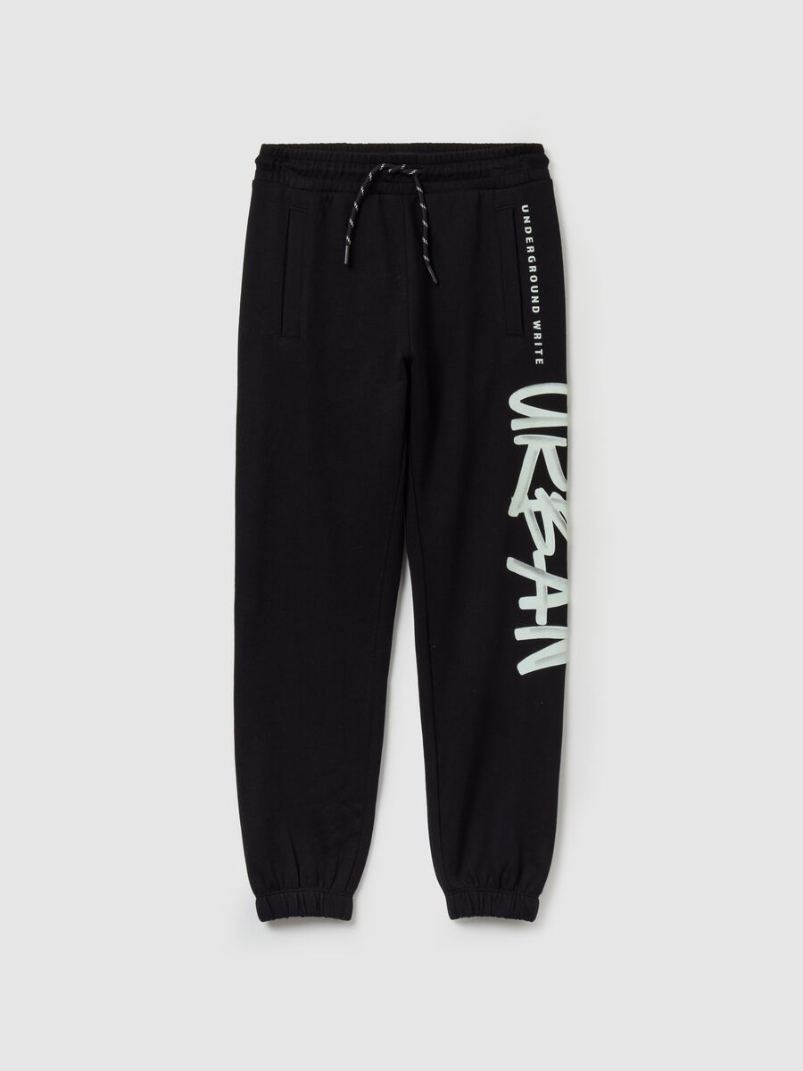 Fleece joggers with drawstring and print_0