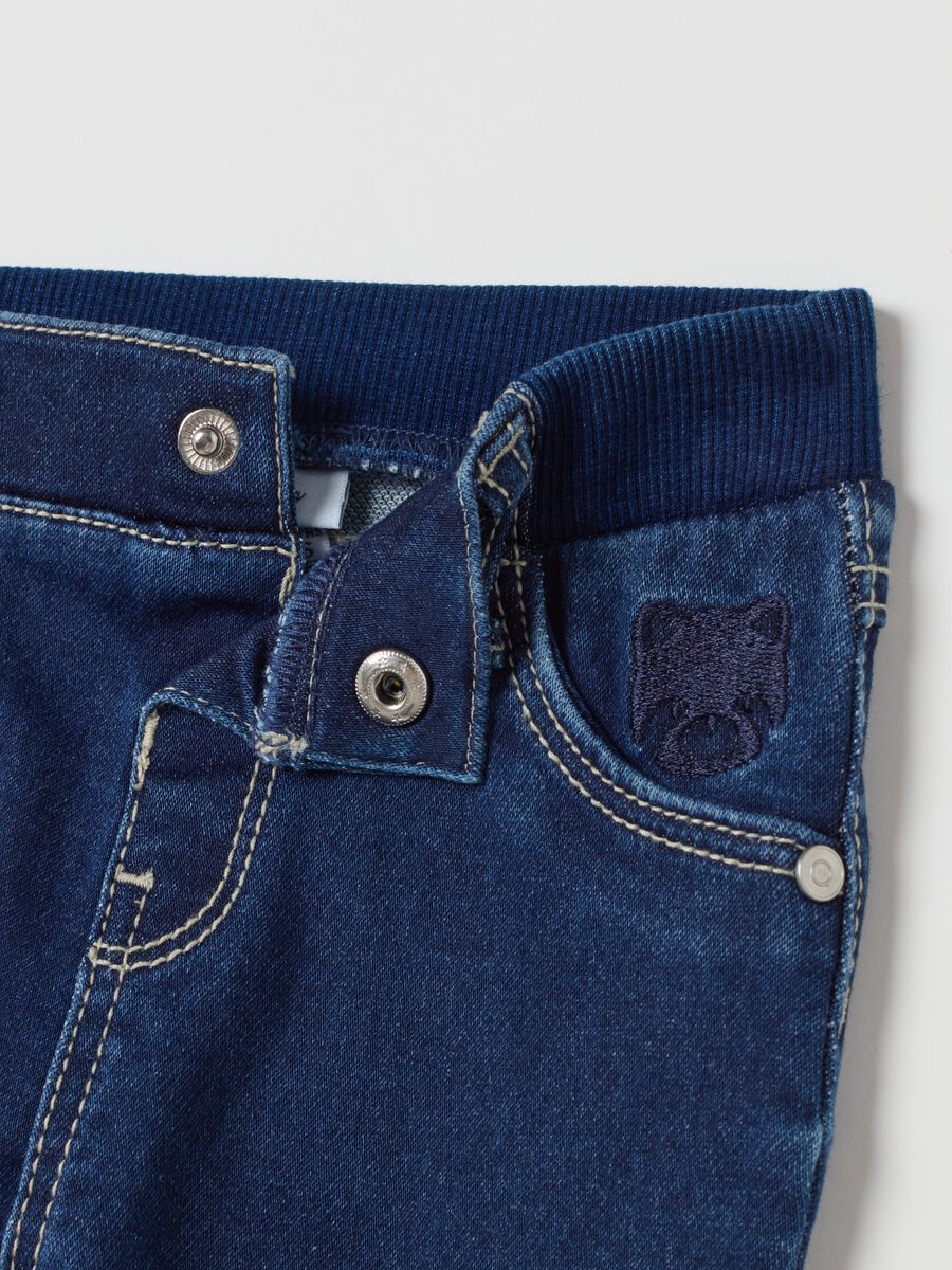 French terry denim jeans with teddy bear embroidery_2