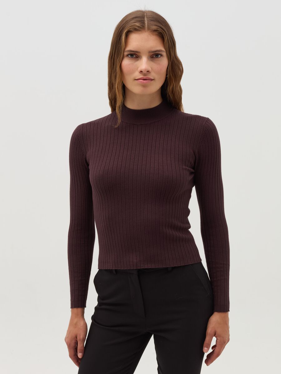 Ribbed knit pullover with mock neck_0