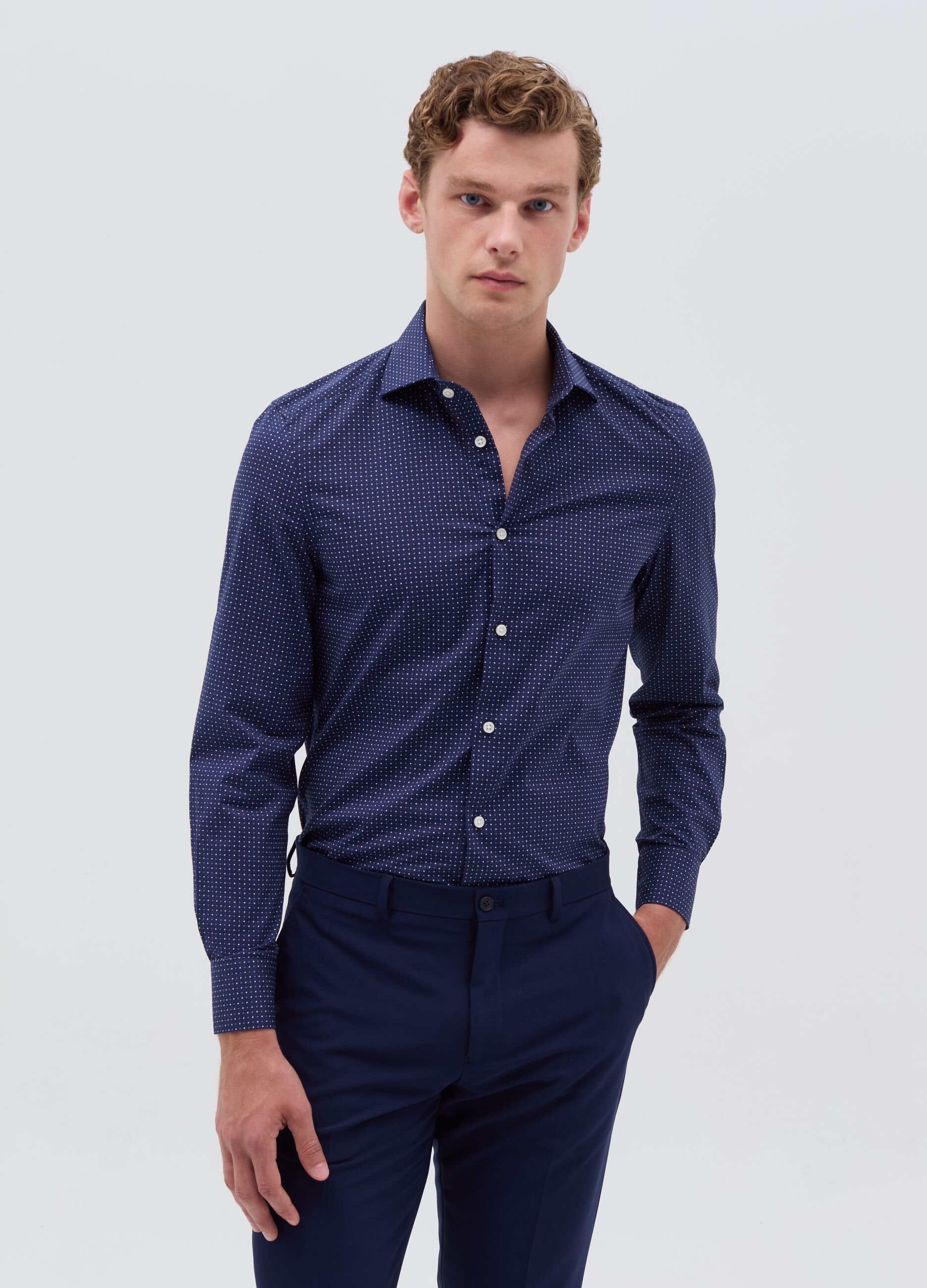 Slim-fit shirt with micro polka dots