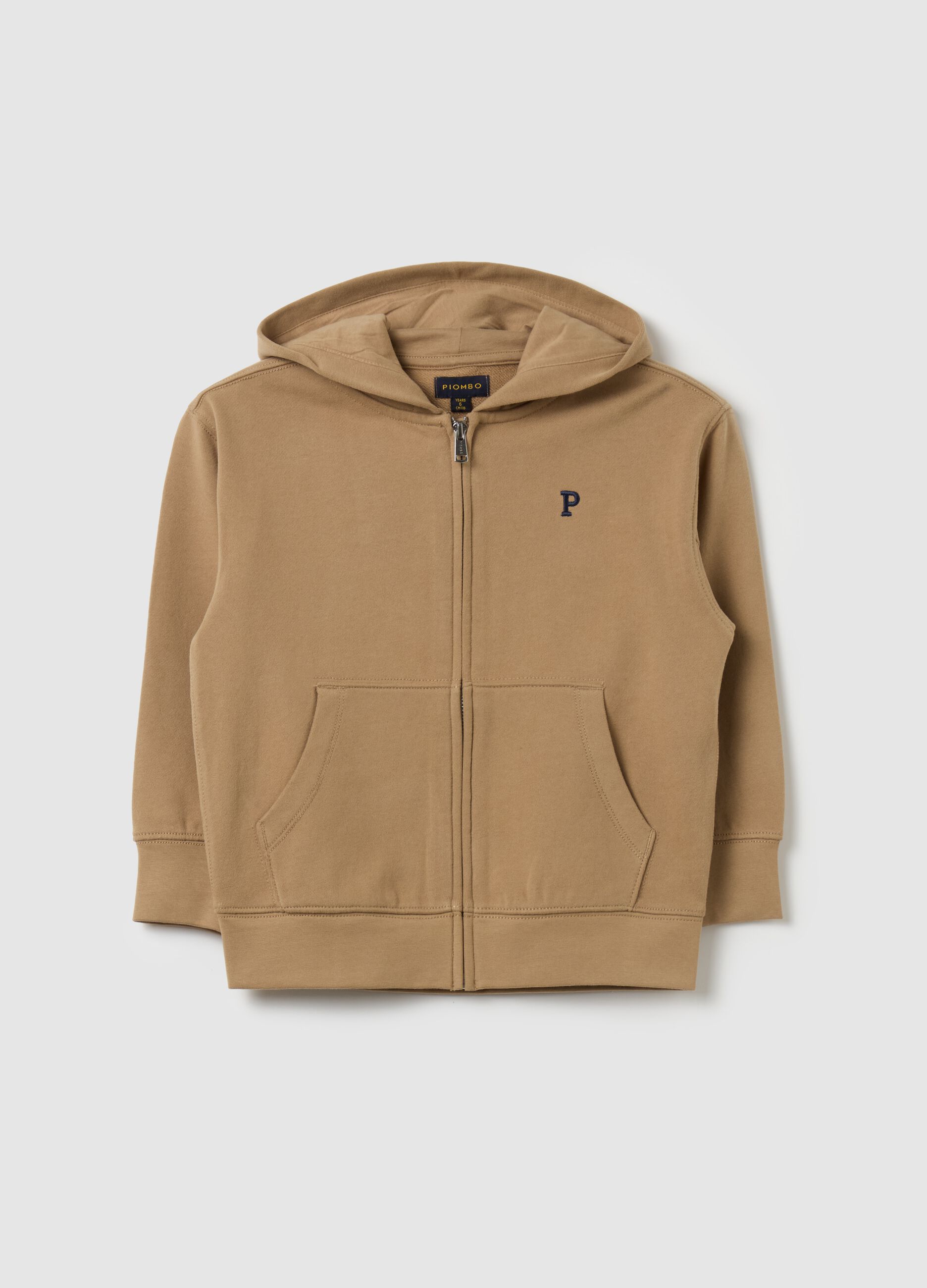 Full-zip sweatshirt in cotton with hood and logo embroidery