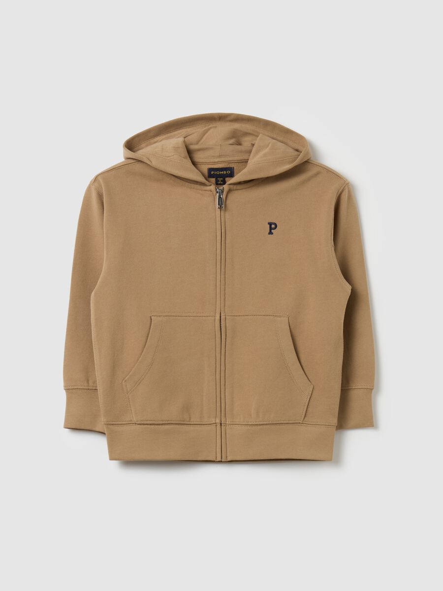 Full-zip sweatshirt in cotton with hood and logo embroidery_0