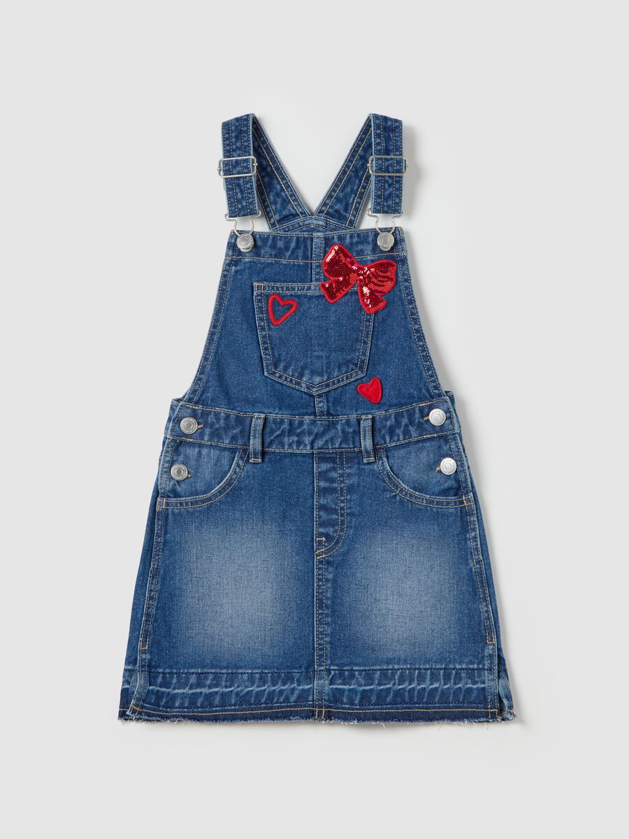 Pinafore in denim with hearts embroidery_0