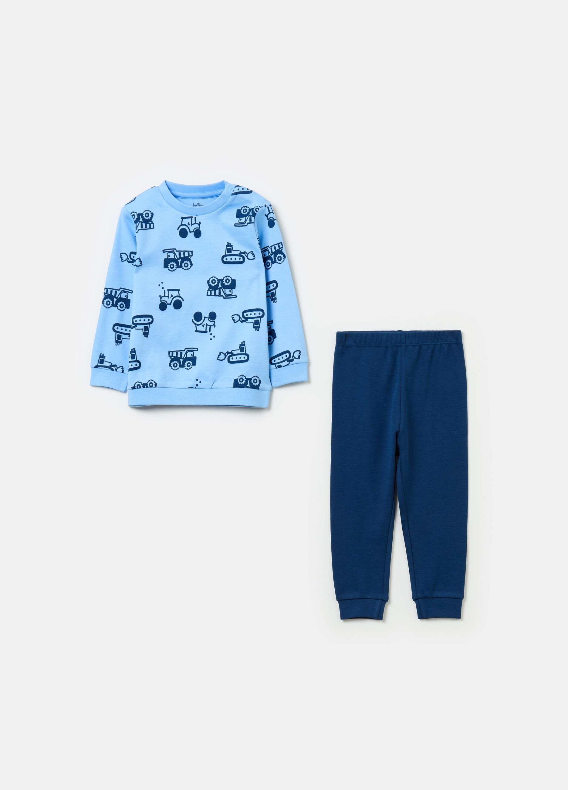 Pyjamas in organic cotton with machinery print