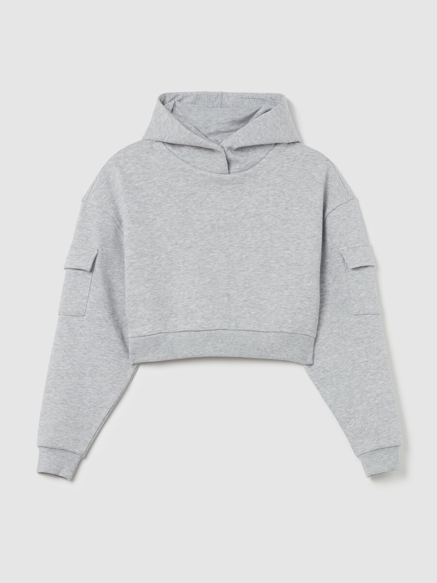 Crop Cargo Hoodie Grey Mélange_5