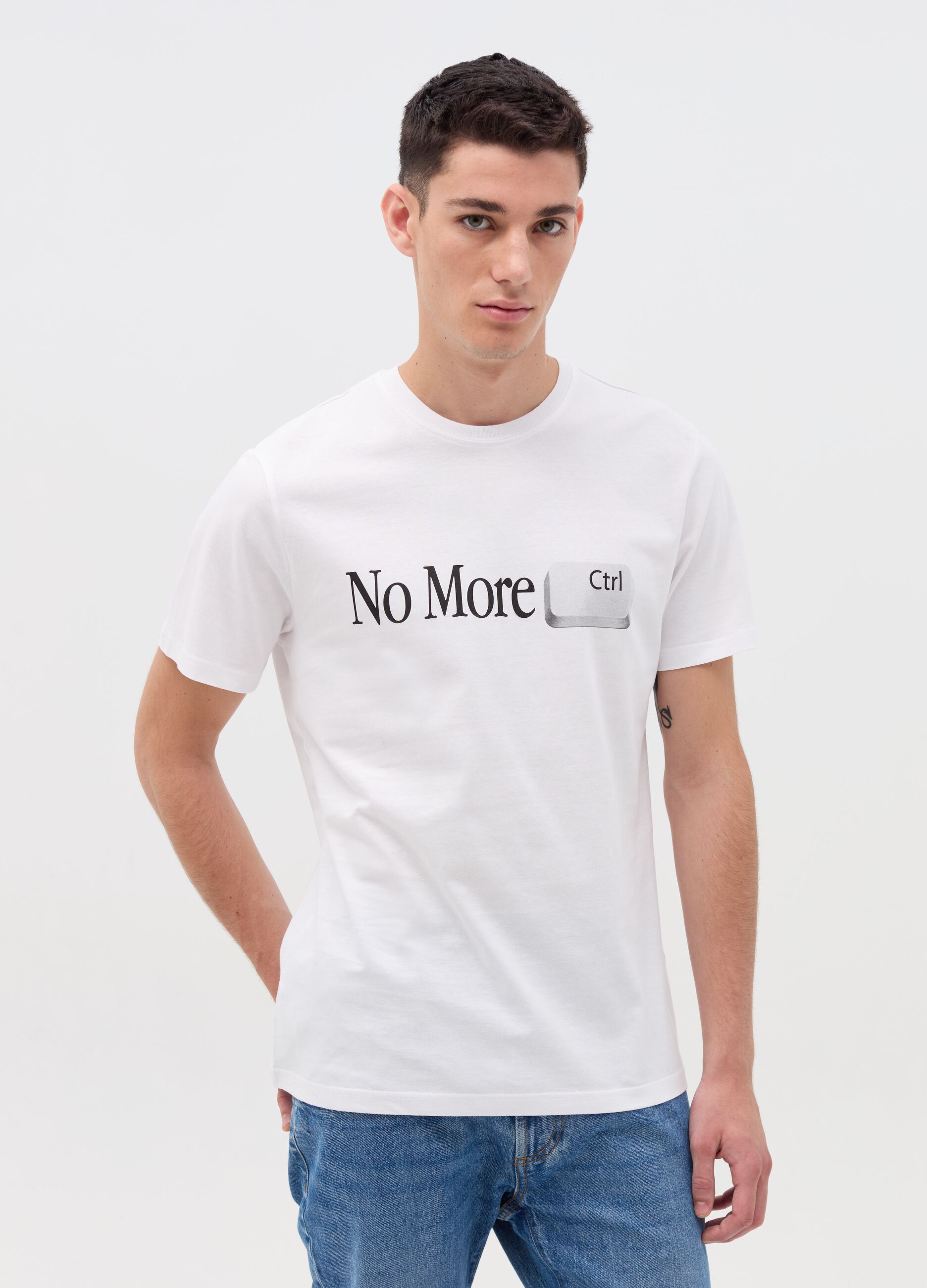 Cotton T-shirt with "No More Ctrl” print