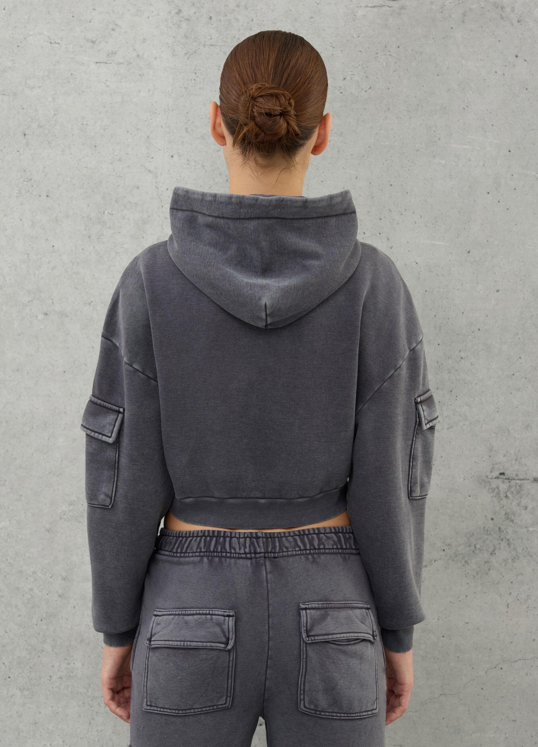 Crop Cargo Hoodie Vintage Grey