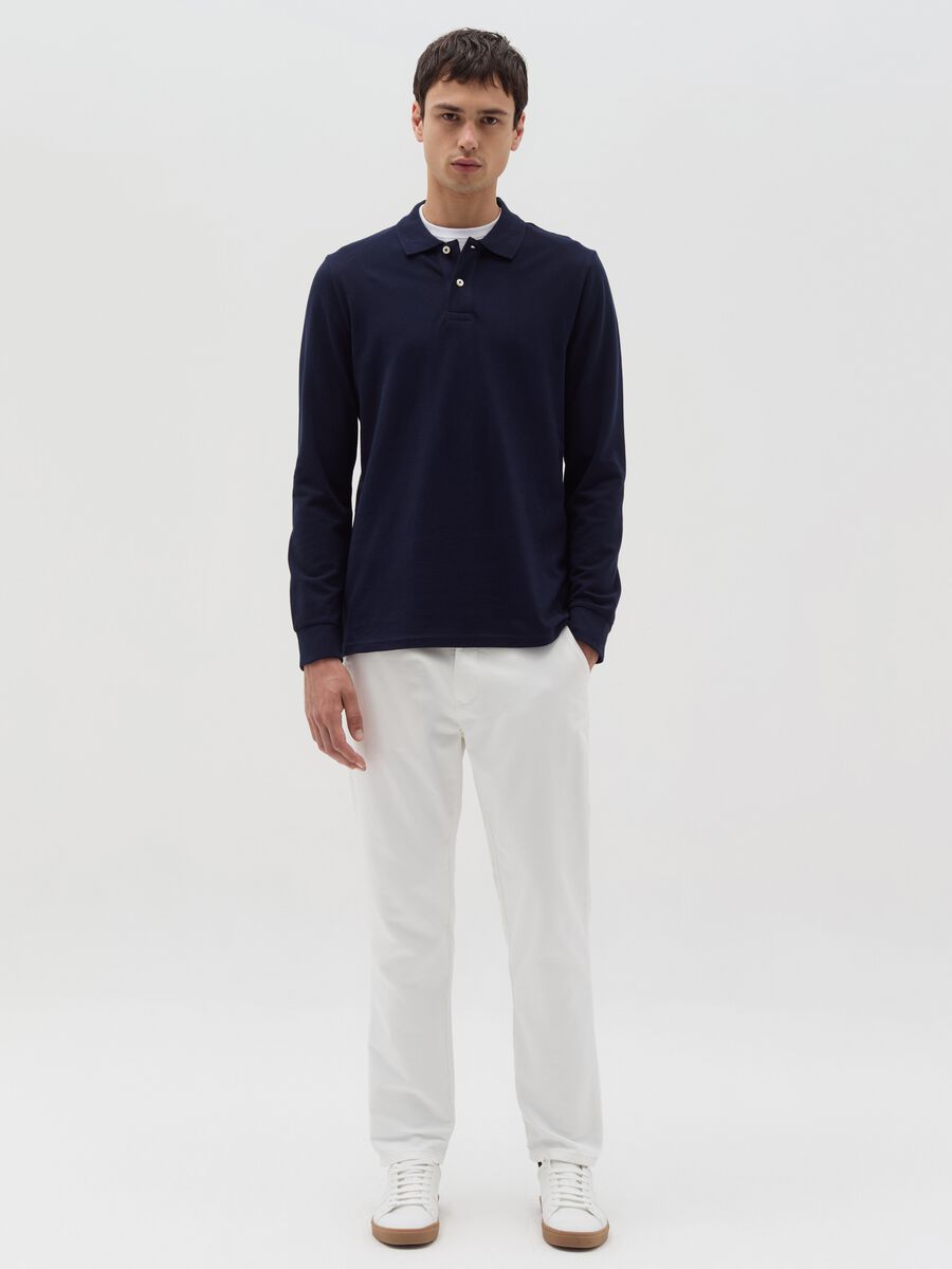 Cotton polo shirt with long sleeves_0