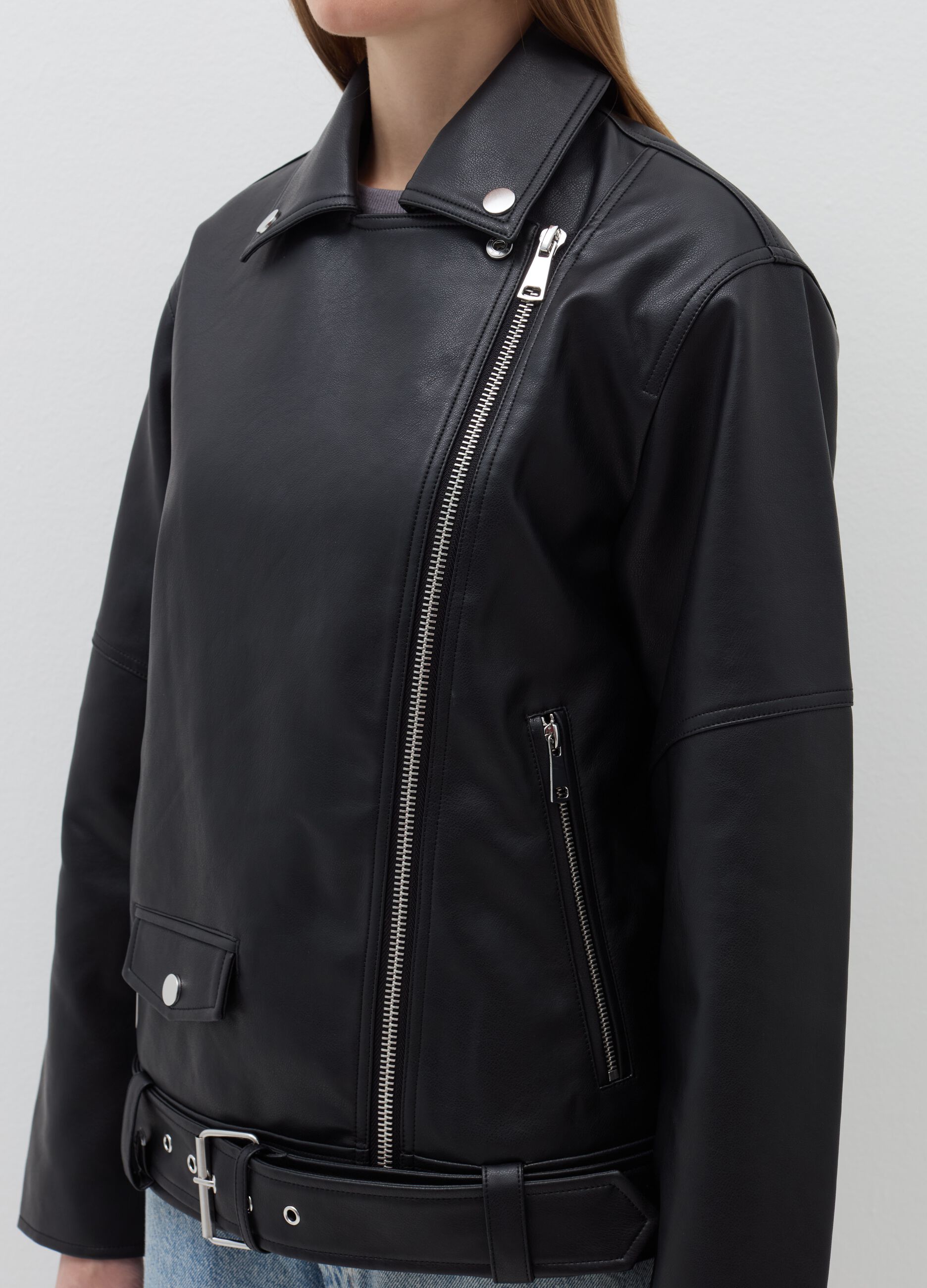 Oversized biker jacket with zip