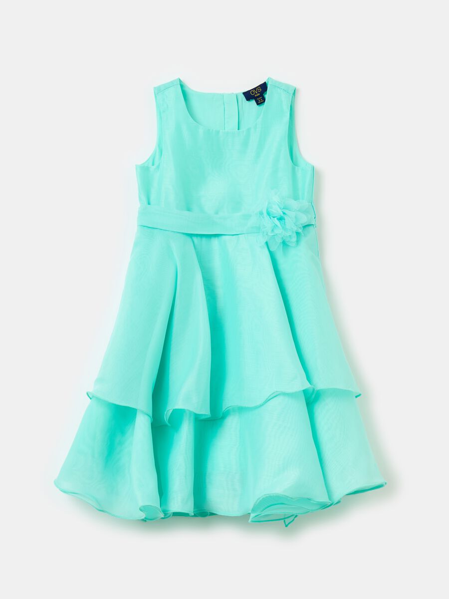 Tiered dress in organza with flower_0