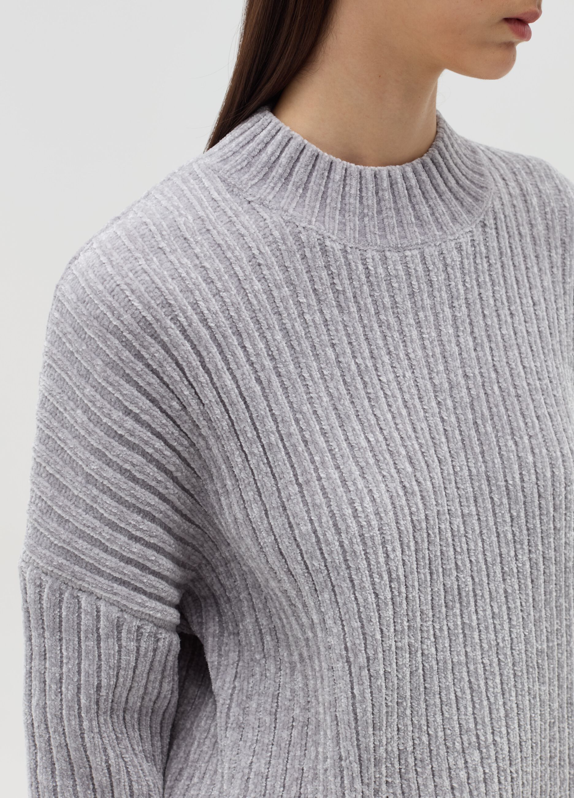 Chenille pullover with mock neck