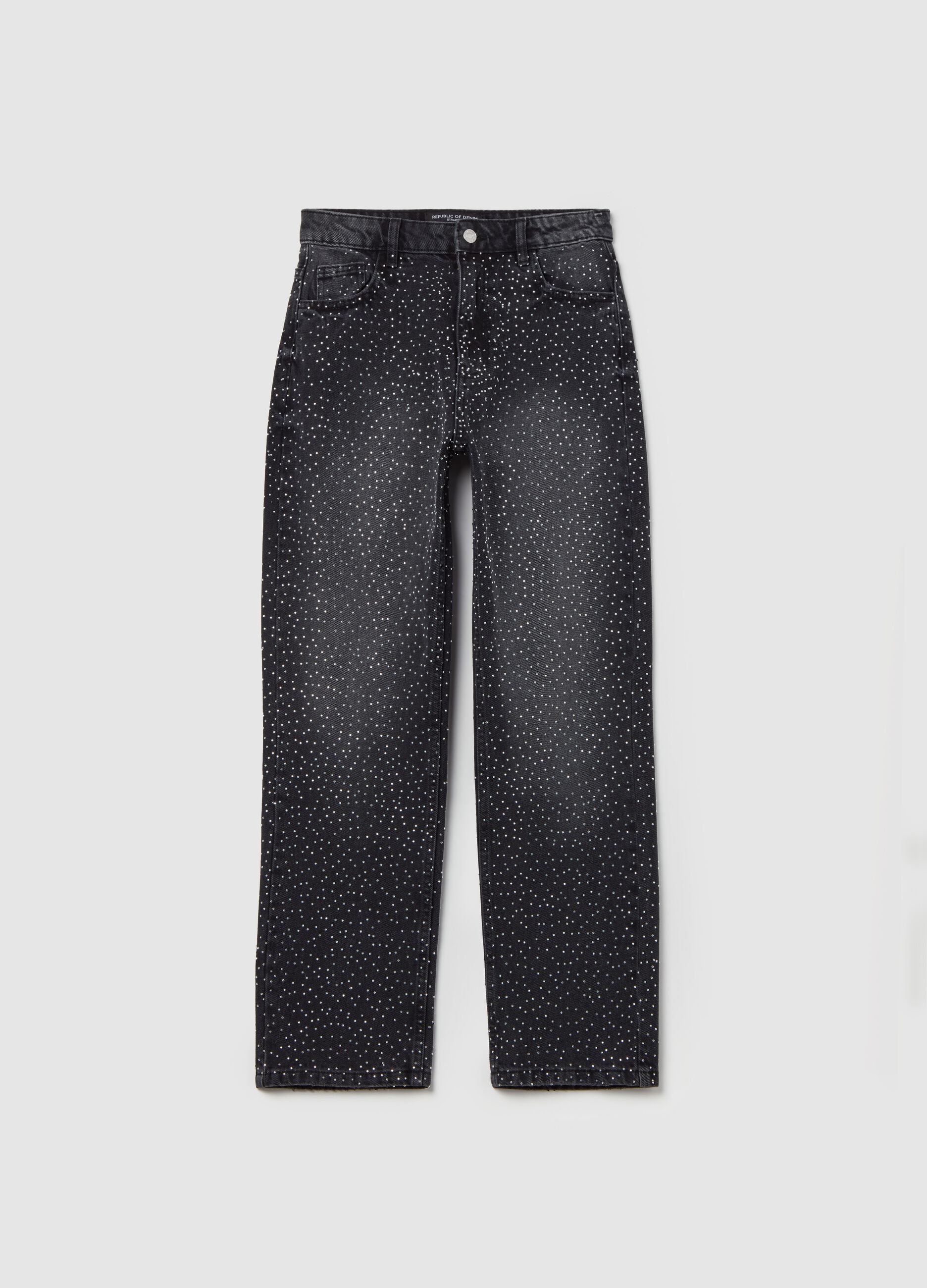 Straight-fit jeans with all-over diamantés