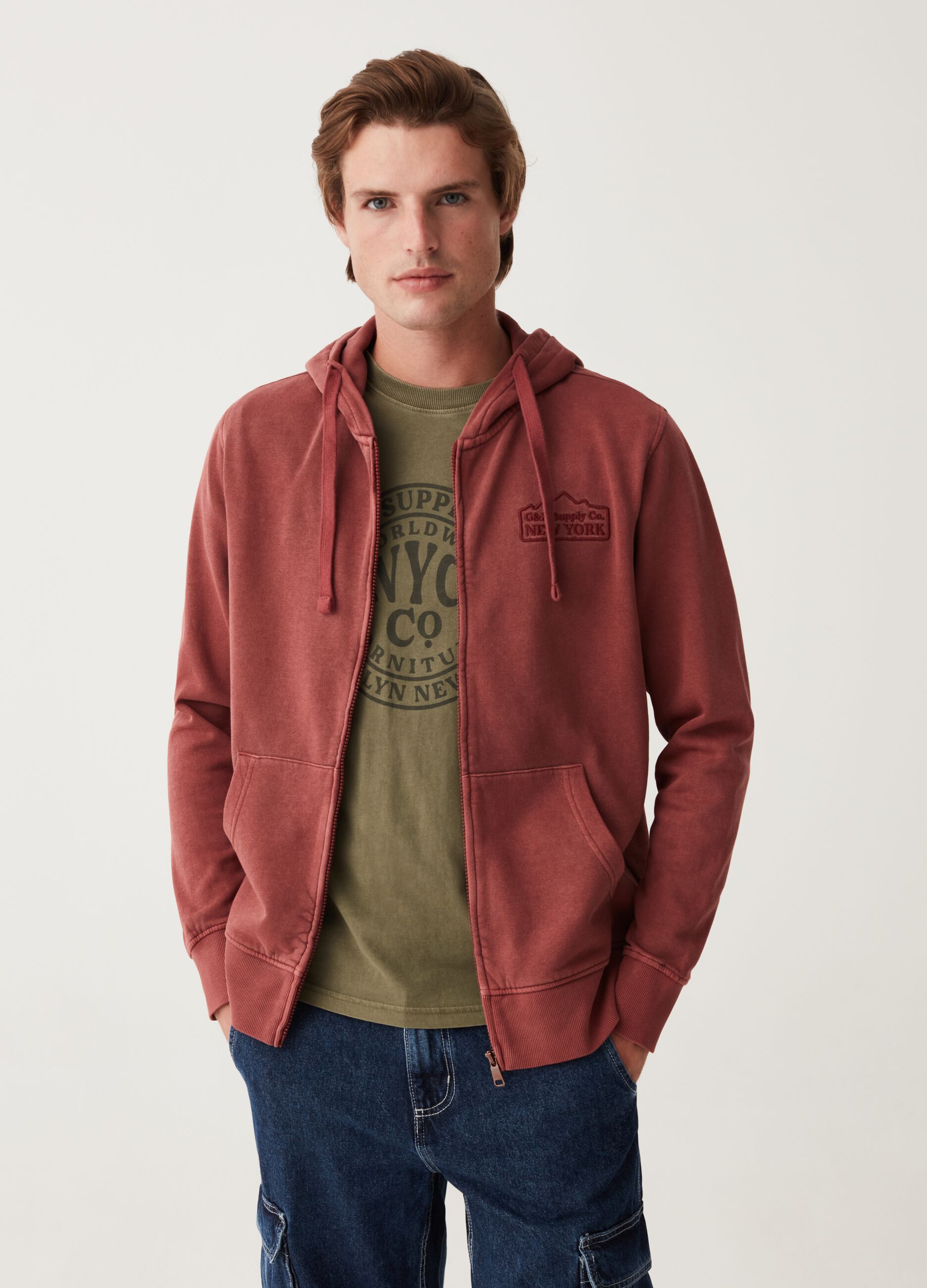 Full-zip con cappuccio ricamo logo