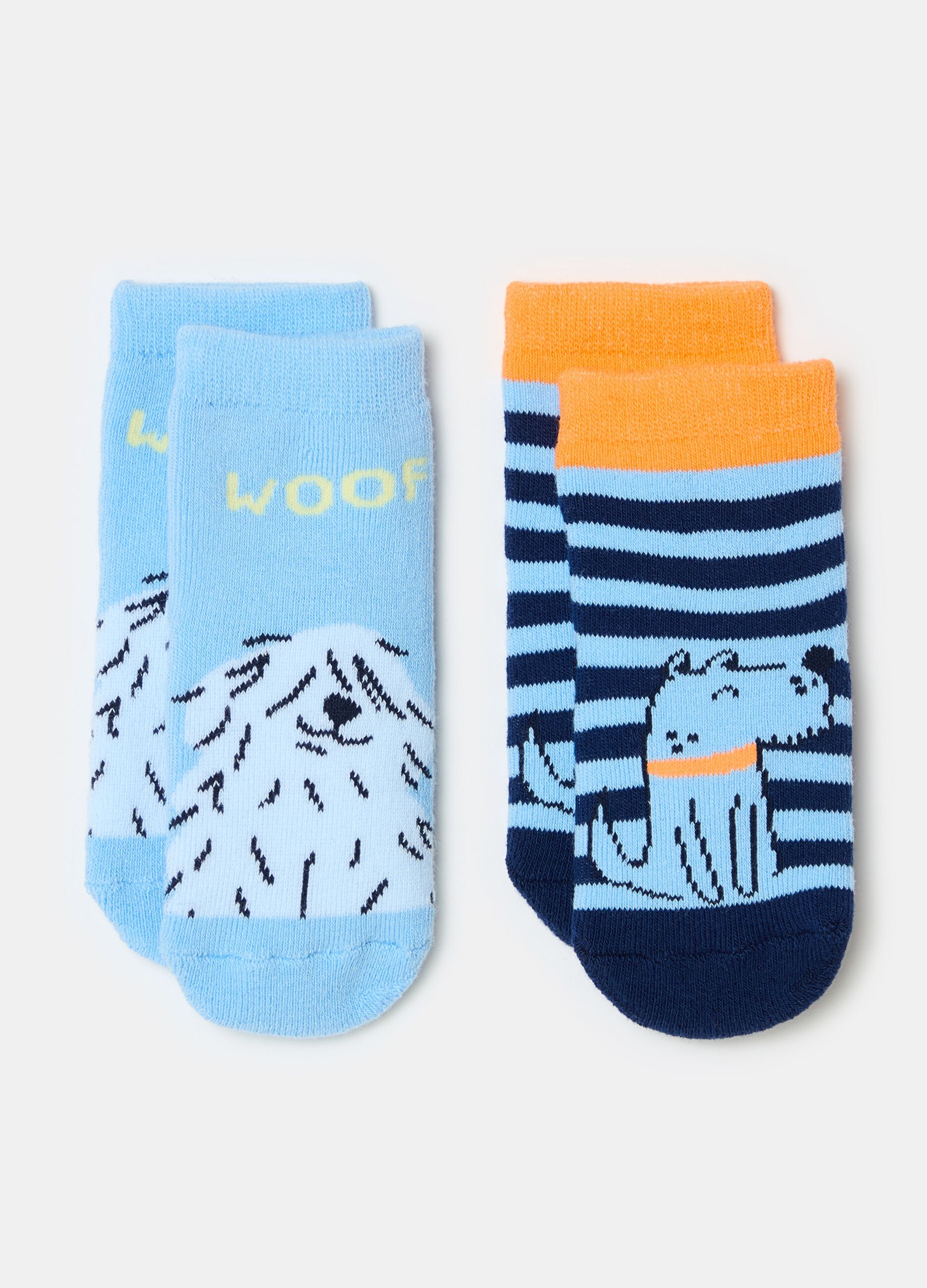 Two-pair pack slipper socks with puppies design