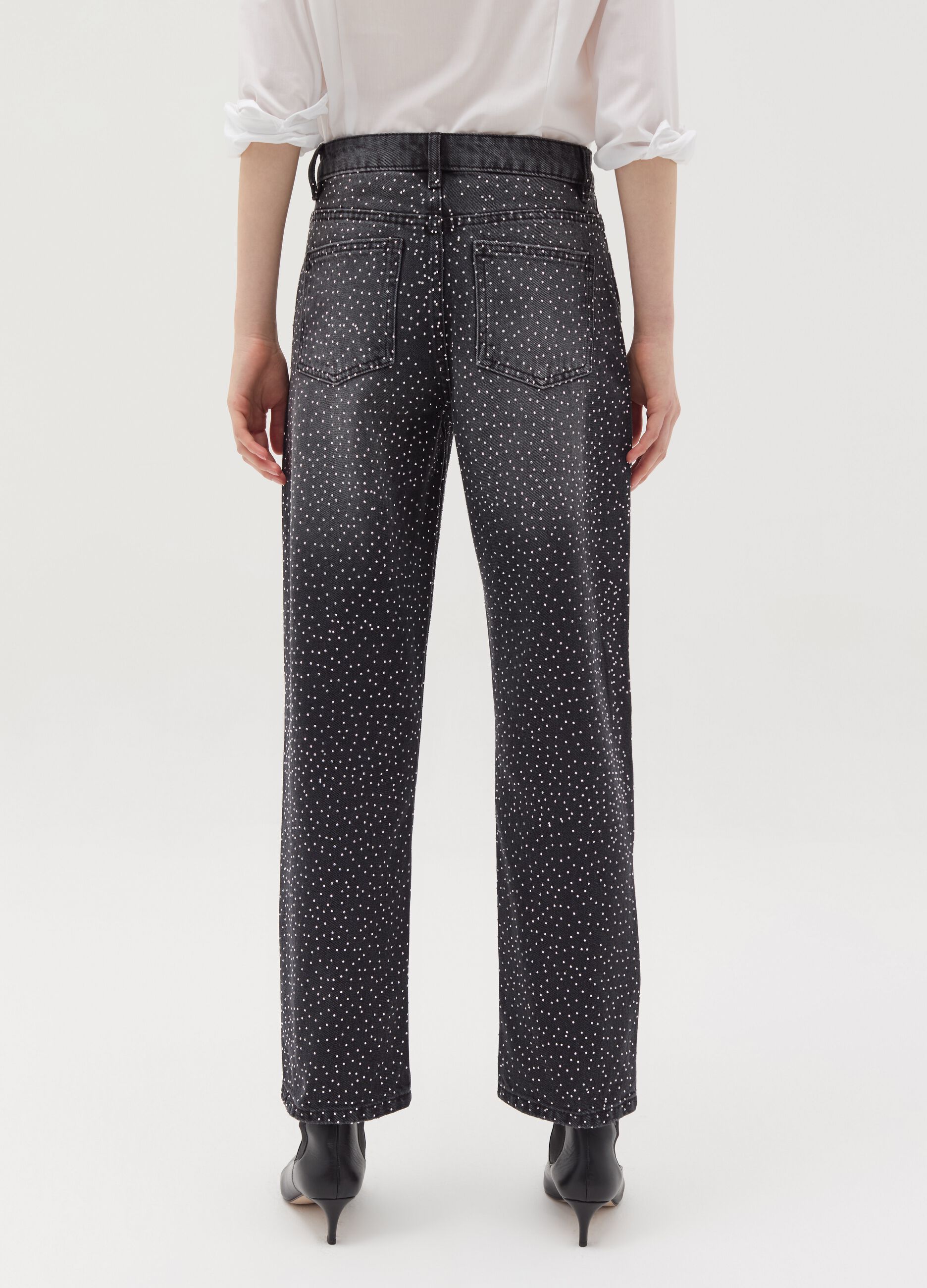 Straight-fit jeans with all-over diamantés