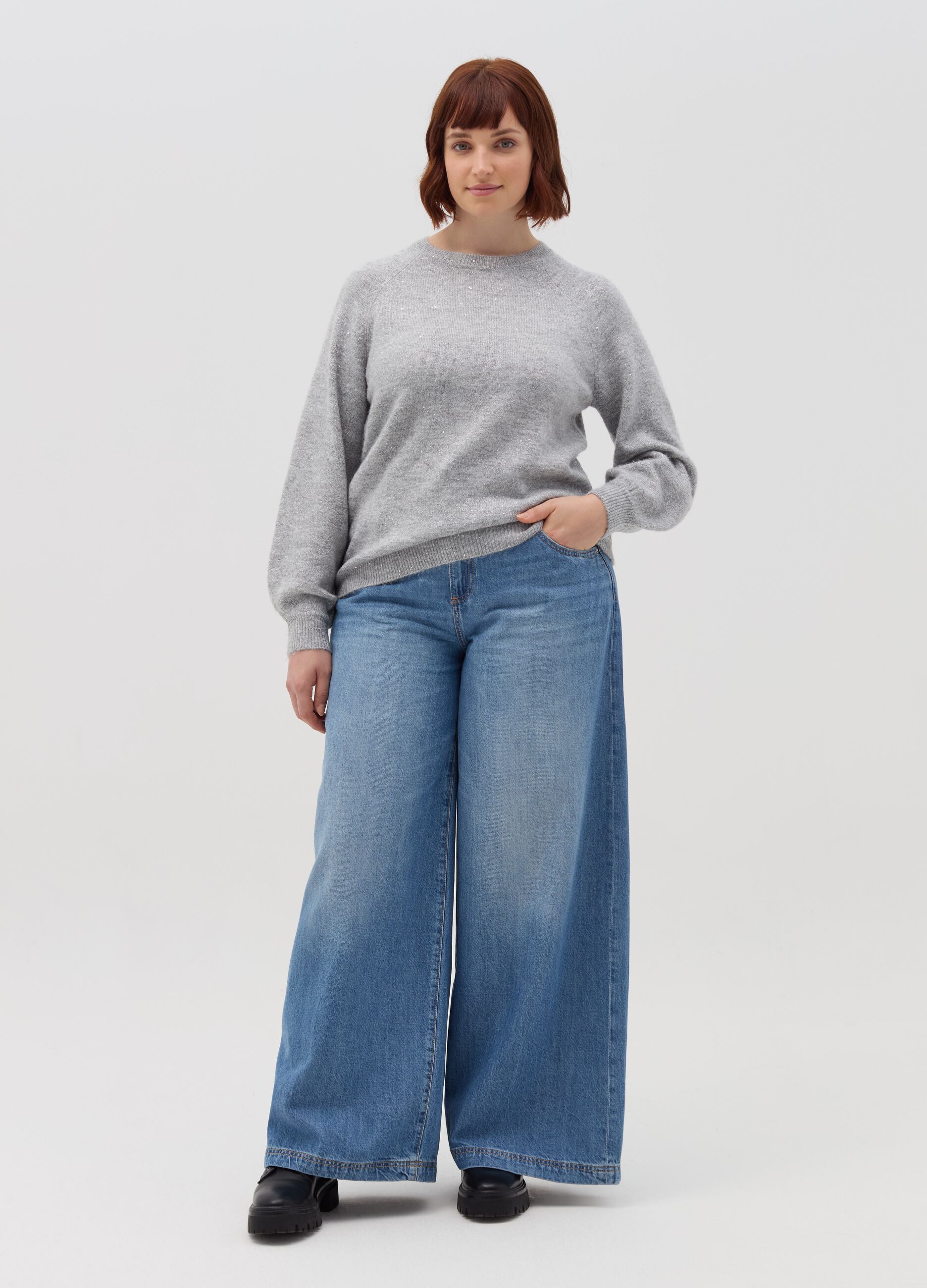 Curvy lurex pullover with raglan sleeves