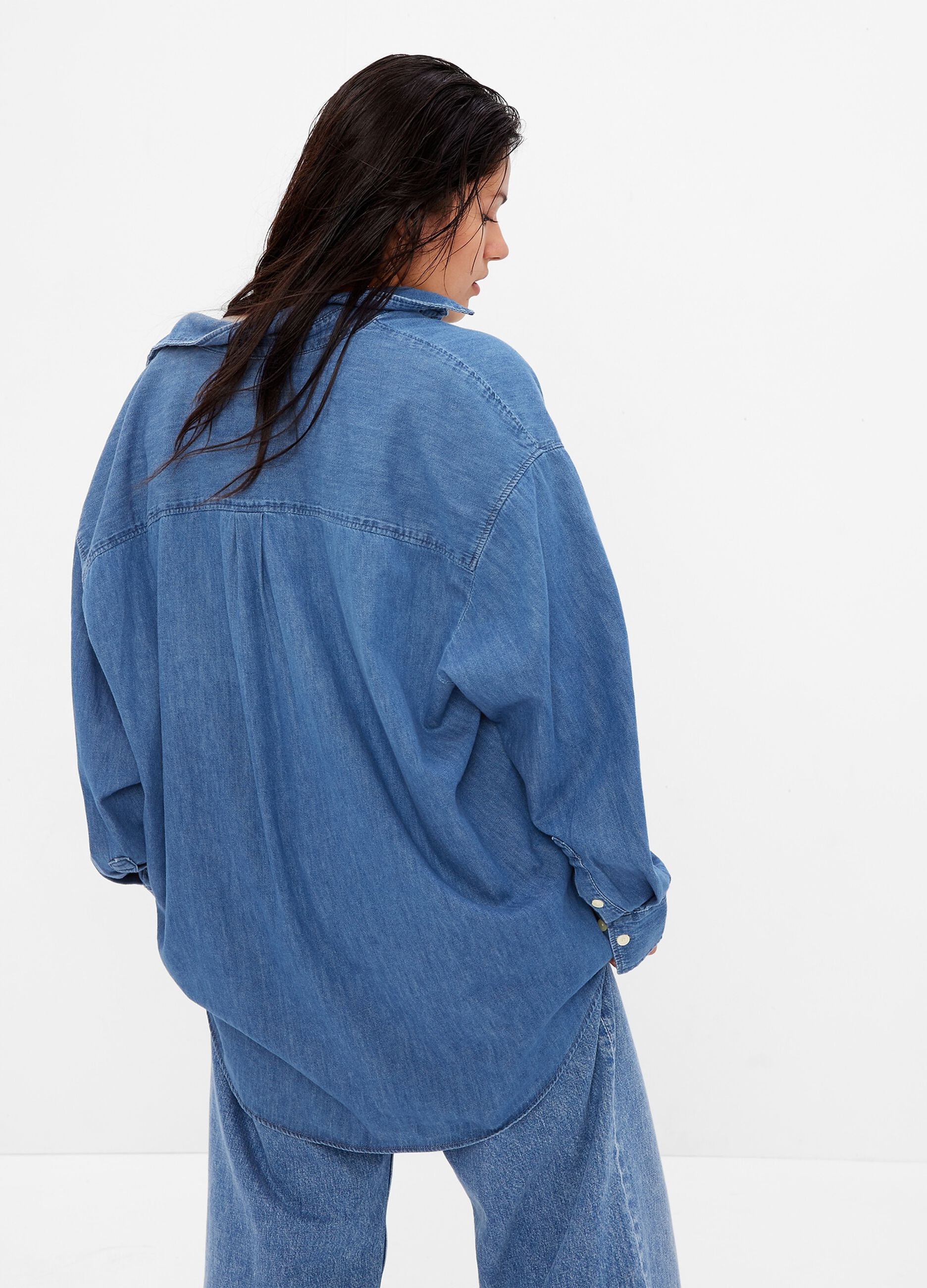 Oversized denim shirt with pocket