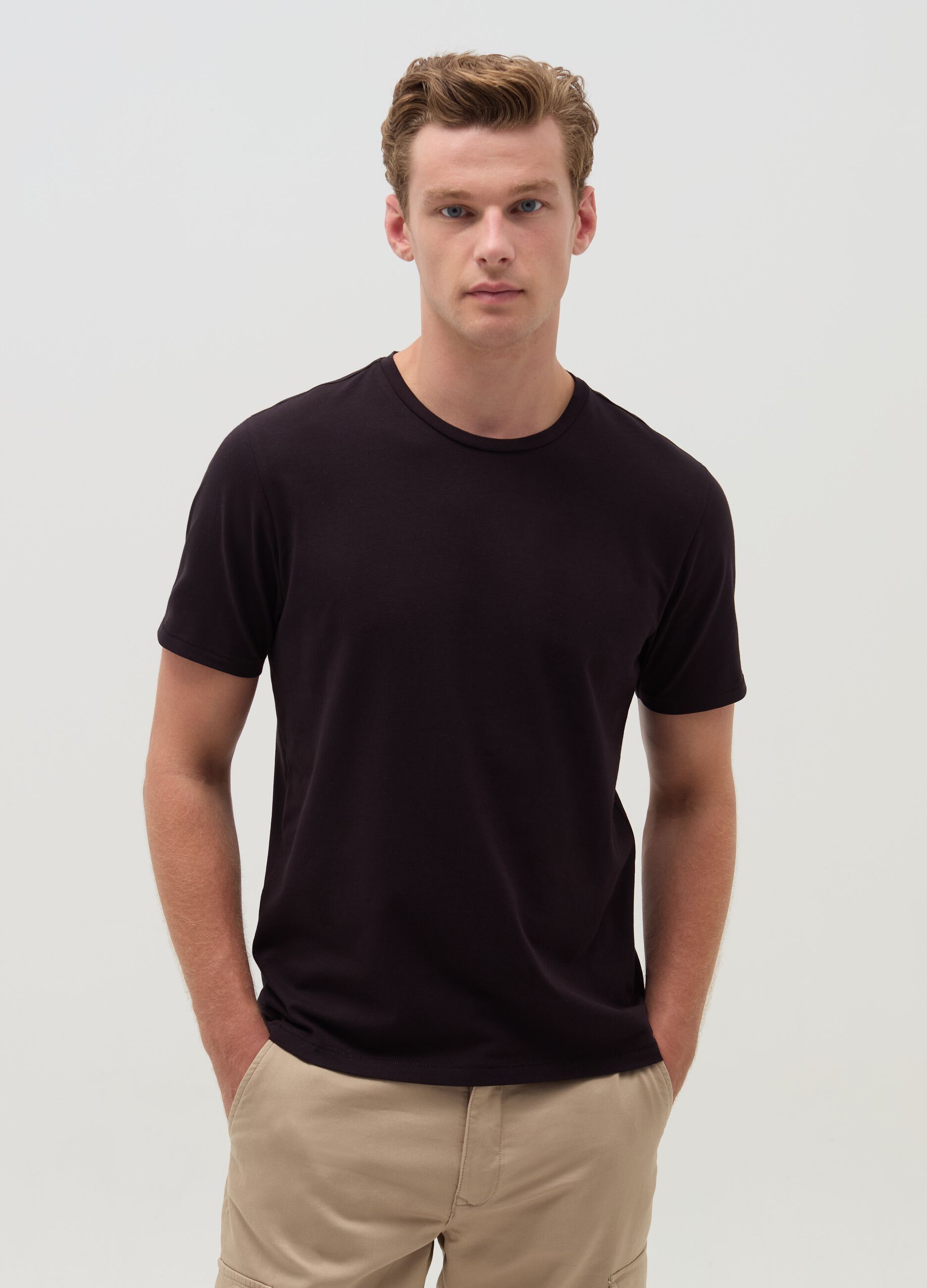 Stretch cotton T-shirt with crew-neck