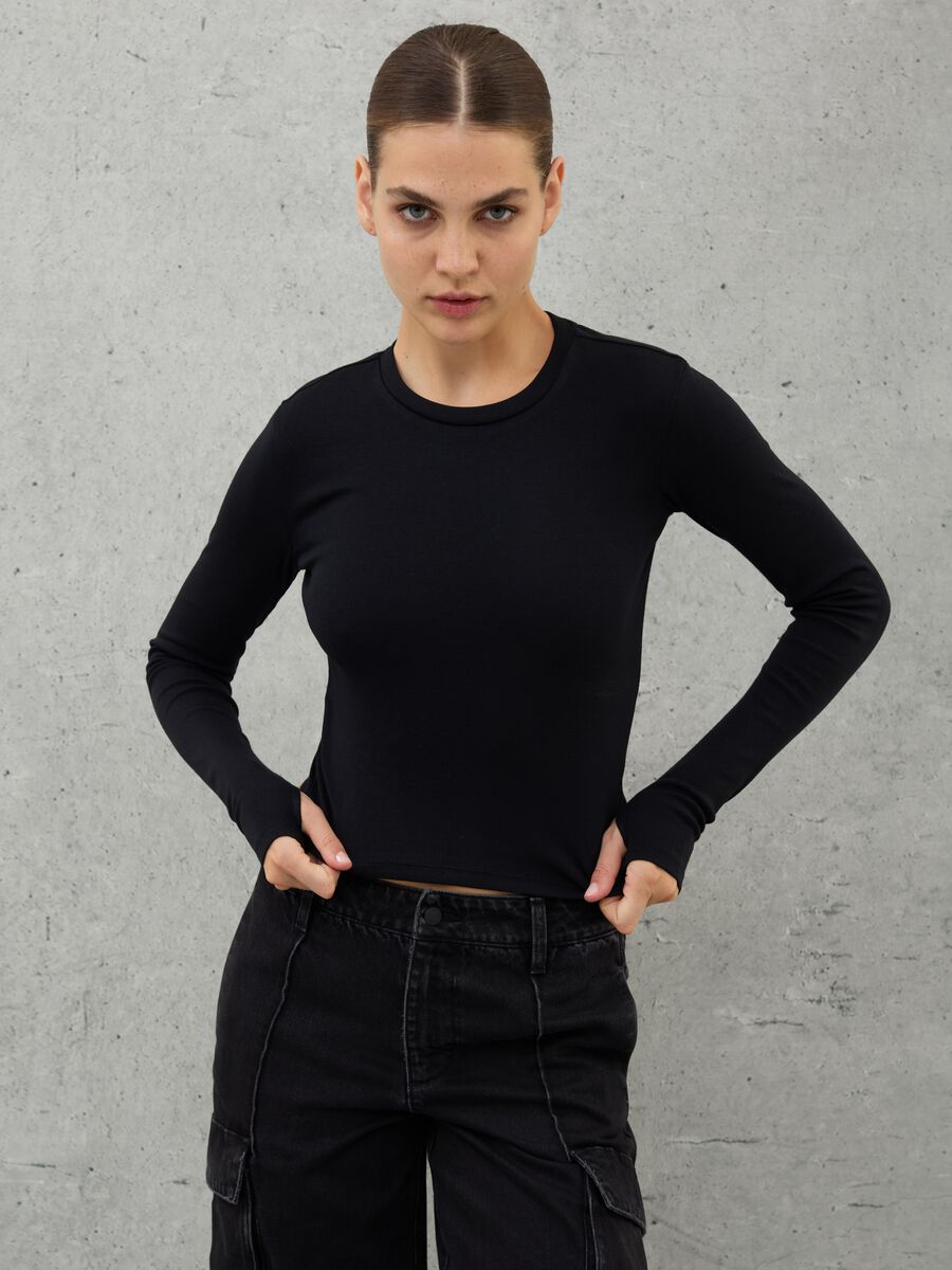 Crop Long-sleeved T-shirt Black_1