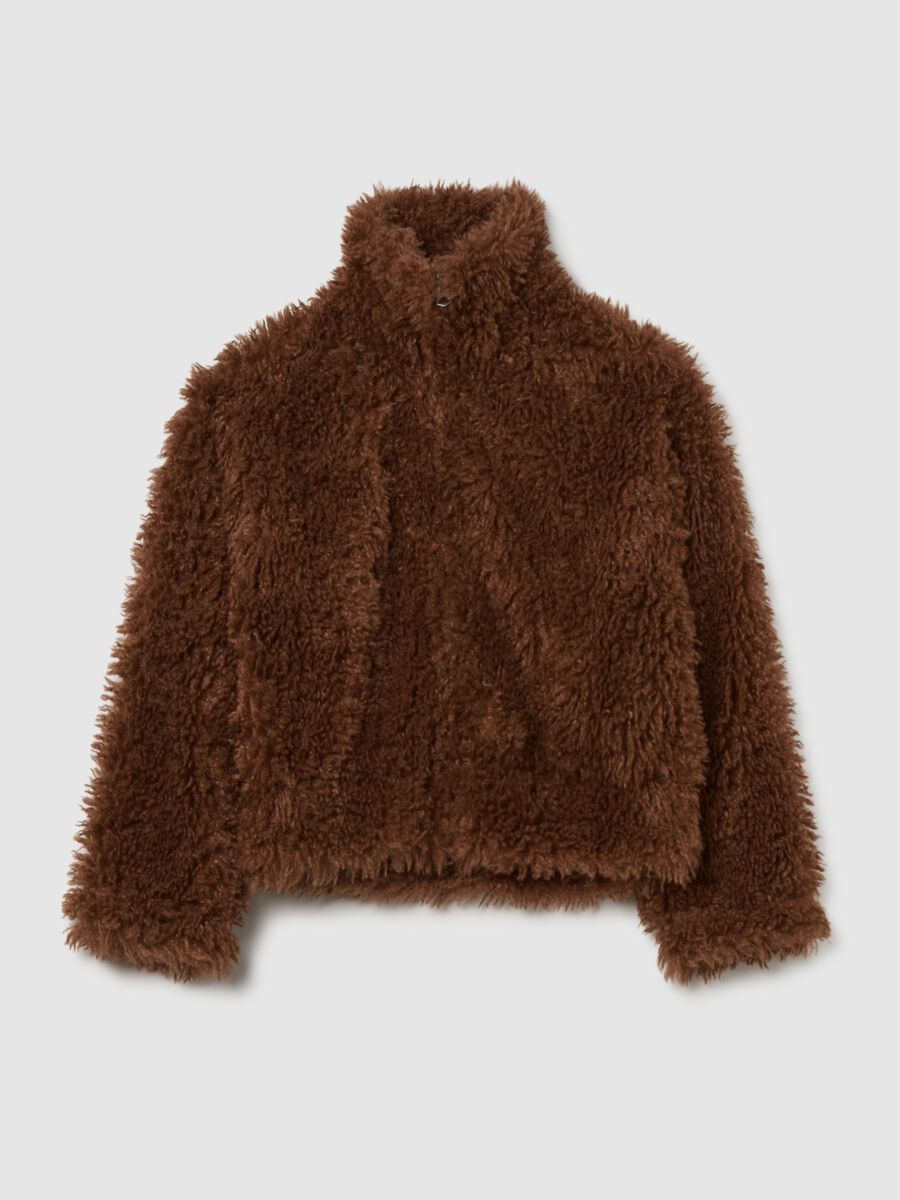 Short full-zip jacket in furry yarn_4