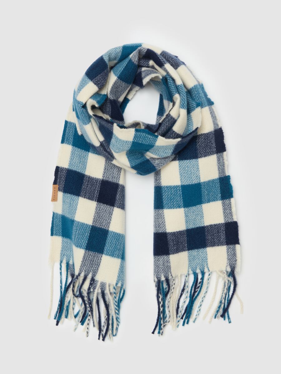 Scarf with check pattern and fringing_0