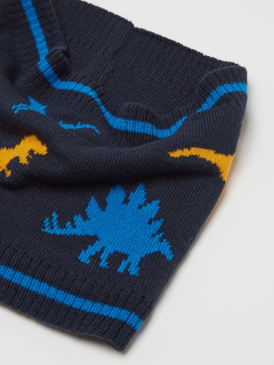 Neck warmer with jacquard dinosaurs design_1