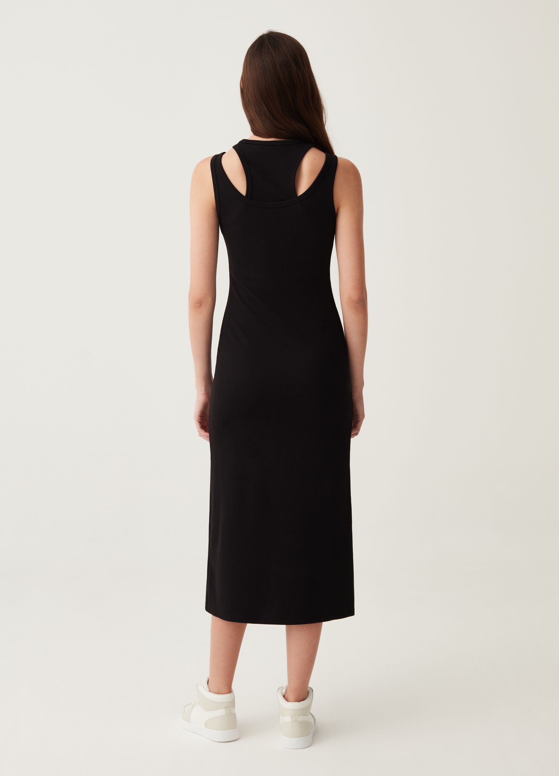 Sheath dress with double neckline