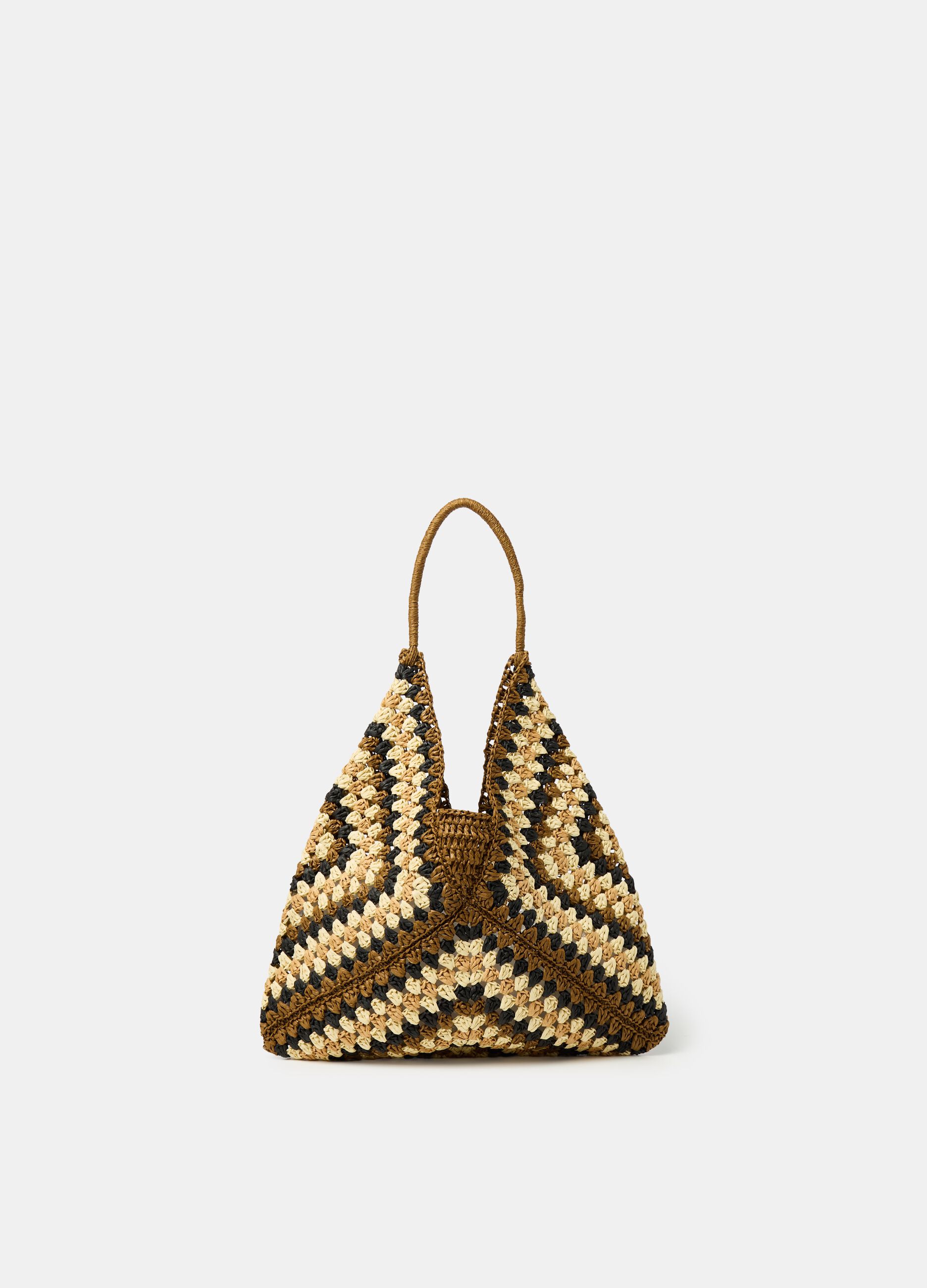 Raffia bag with geometric design