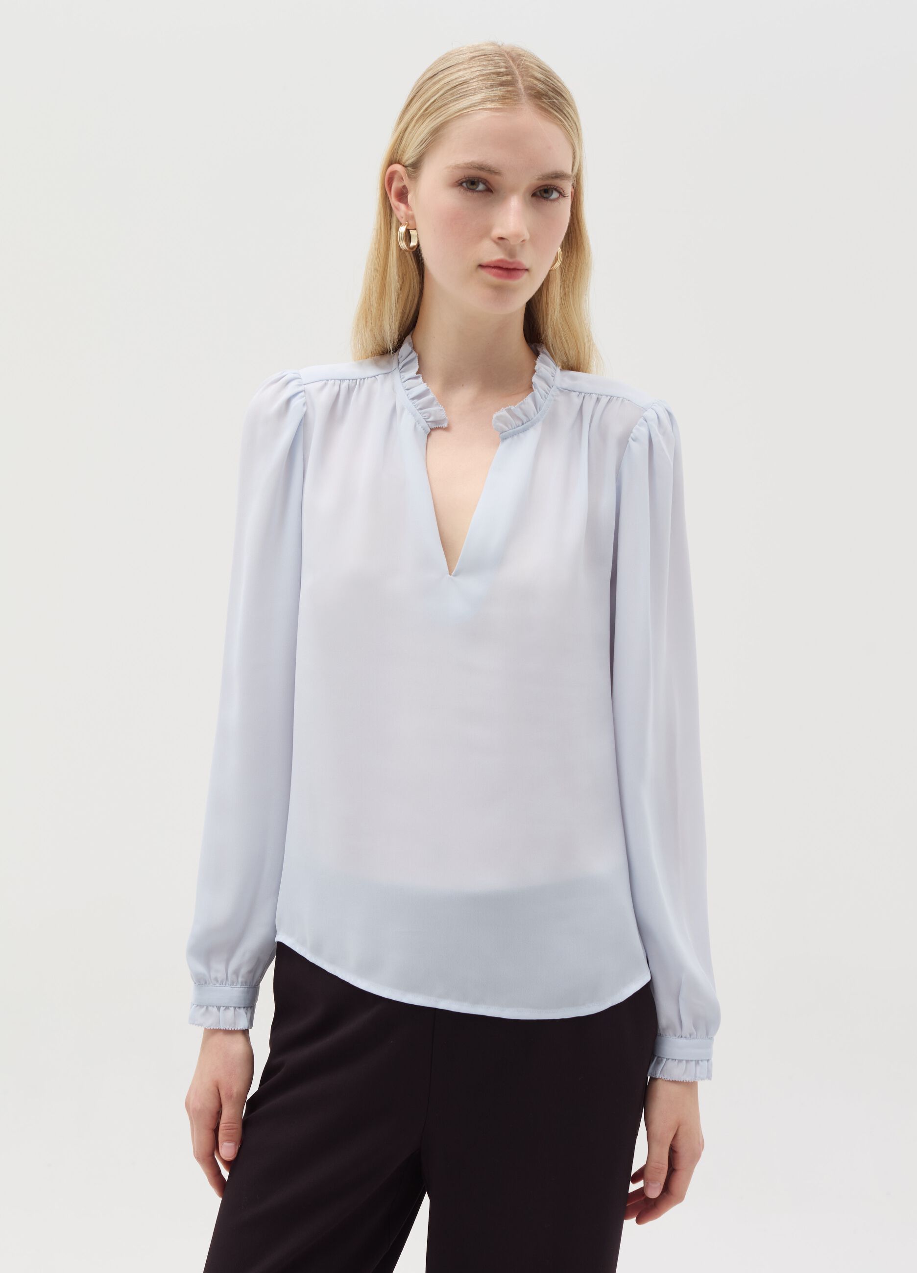 Semi-sheer blouse with frill