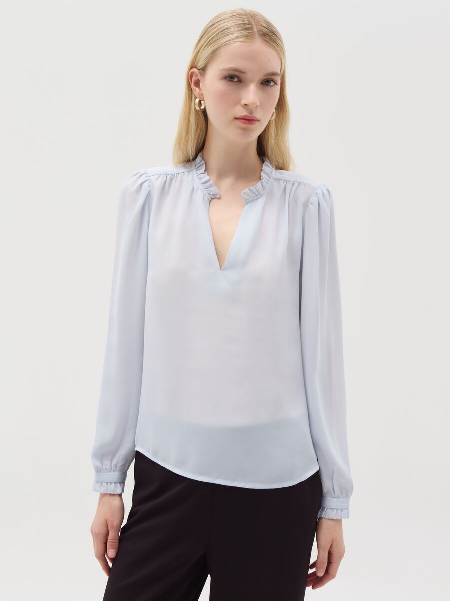 Semi-sheer blouse with frill_1