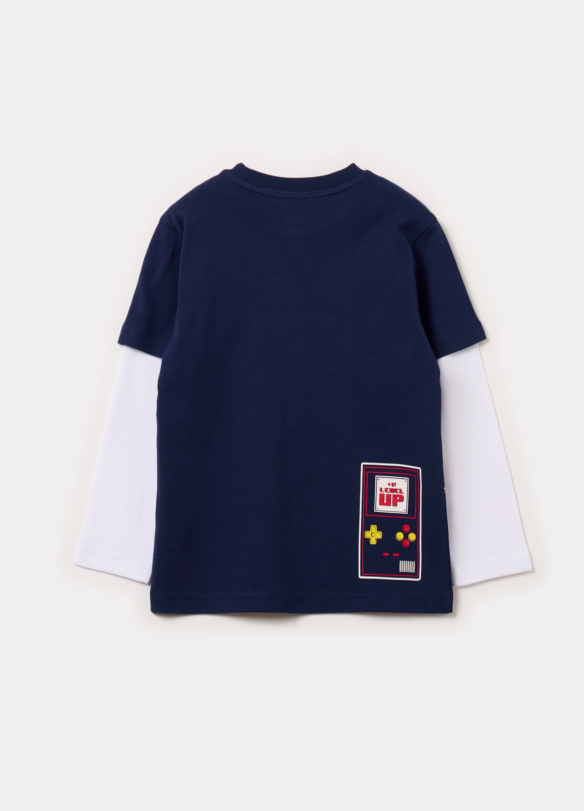 T-shirt with layered-effect sleeves and print